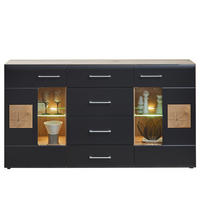 SIDEBOARD - Inkl. Beleuchtung - Matt Schwarz / Eiche Dekor - Silberfarben/Schwarz, Holzwerkstoff/Metall (170/93/40cm) - home24
