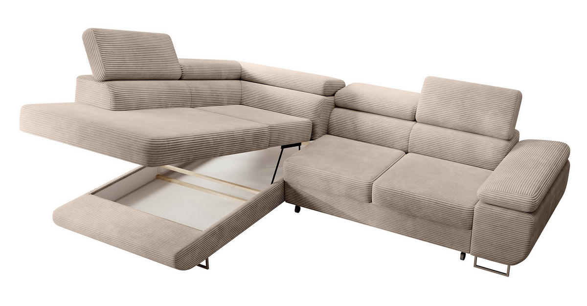 ECKSOFA Stevil Dunkelbeige Cordbezug - Silberfarben/Mokka, Textil/Metall (275/203cm) - Selsey
