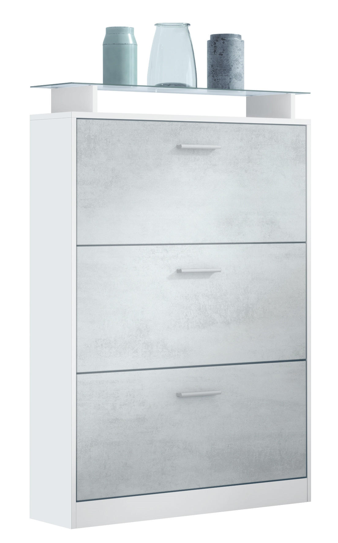 SCHUHSCHRANK Lavia Front in Beton Oxid Optik - Hellgrau, Holzwerkstoff (89/128/23cm) - Vladon