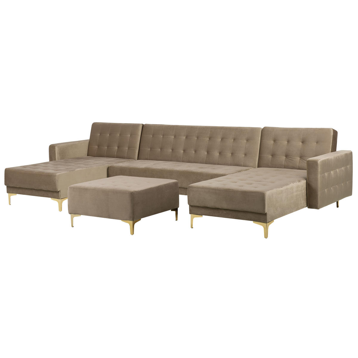 SCHLAFSOFA U-förmig mit Ottomane Samtstoff Beige Aberdeen - Beige, Textil (348/83/168cm) - Beliani