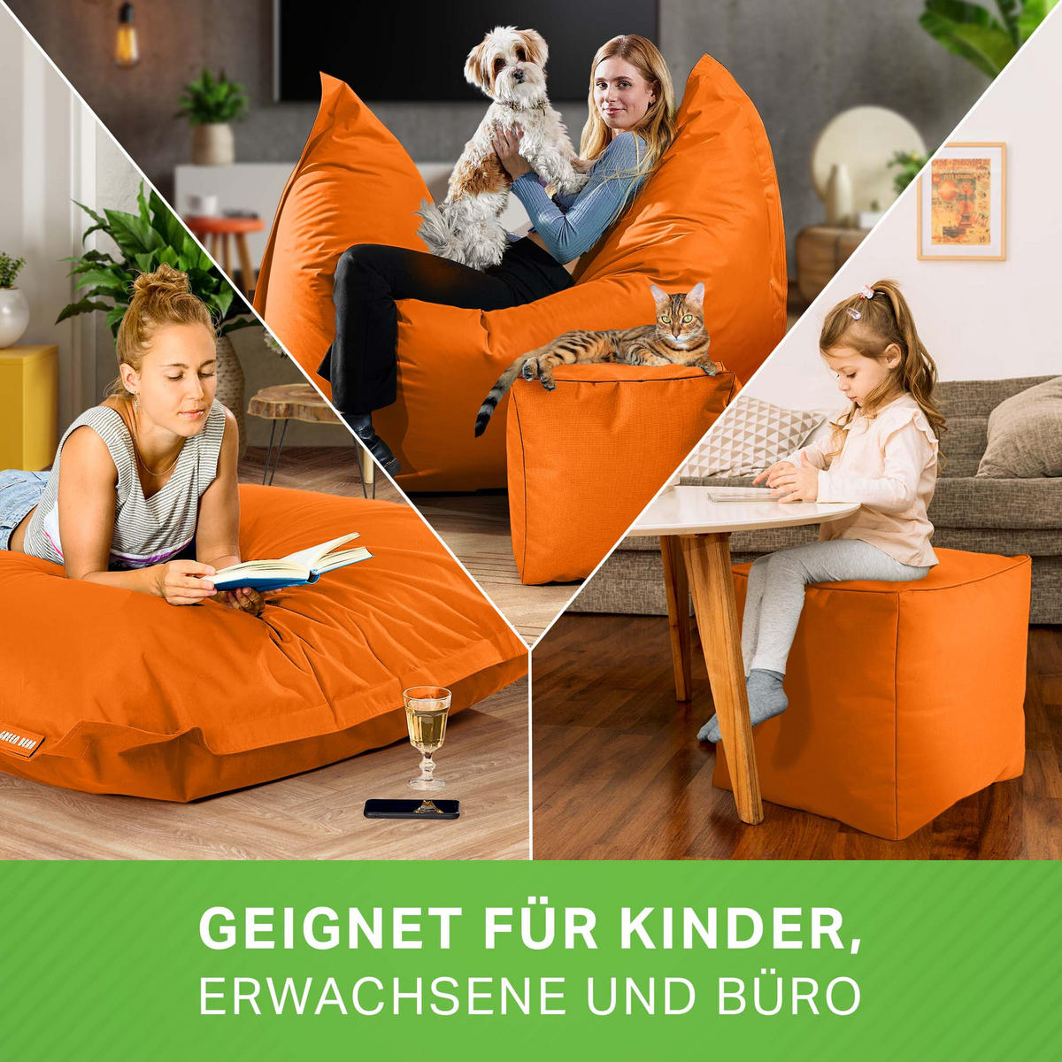 XXL-SITZSACK + Pouf 2er Set - 140x180cm - Orange, Textil (140/25/180cm) - Green Bean