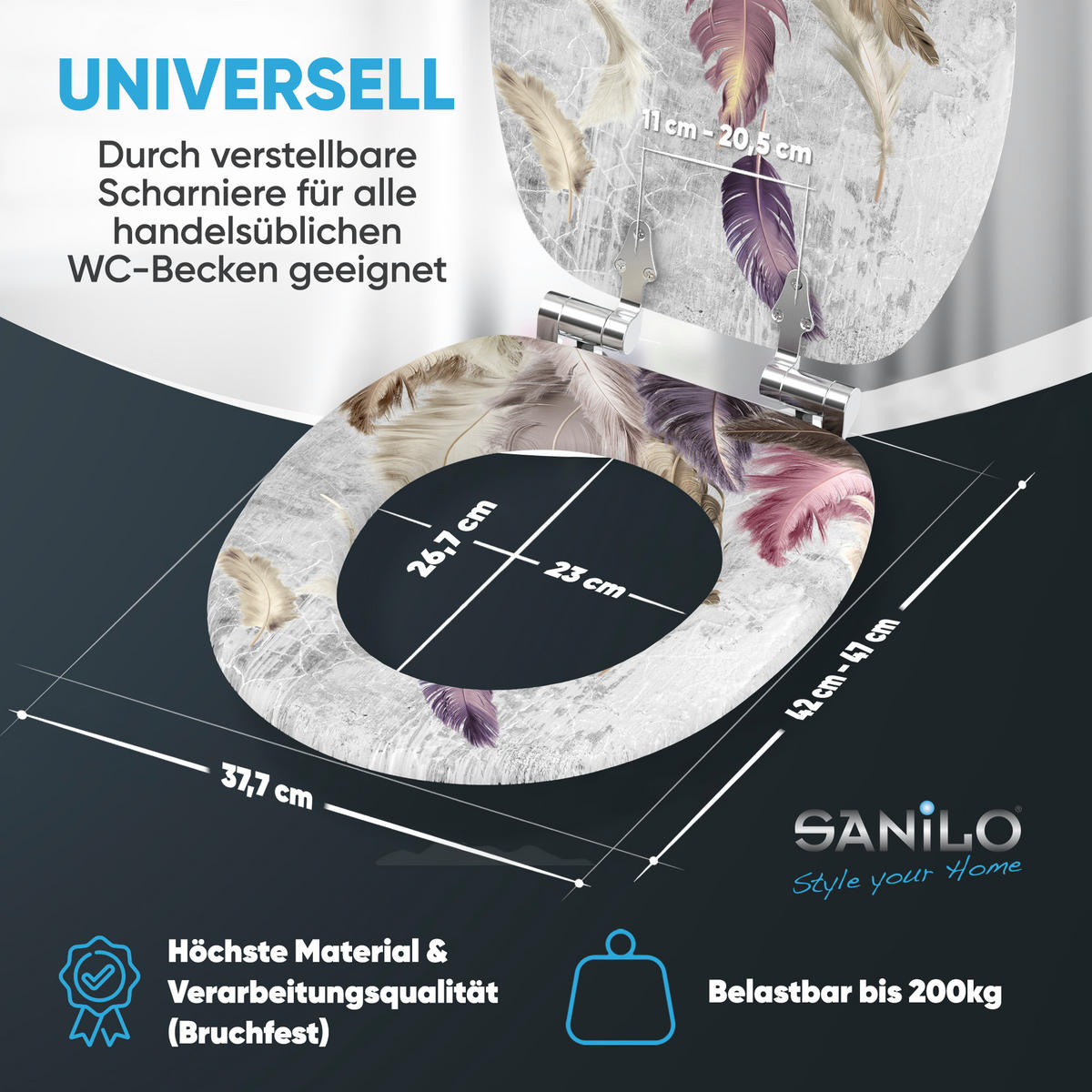 WC-SITZ mit Absenkautomatik Federn - Violett, Holzwerkstoff (38/6/47cm) - Sanilo