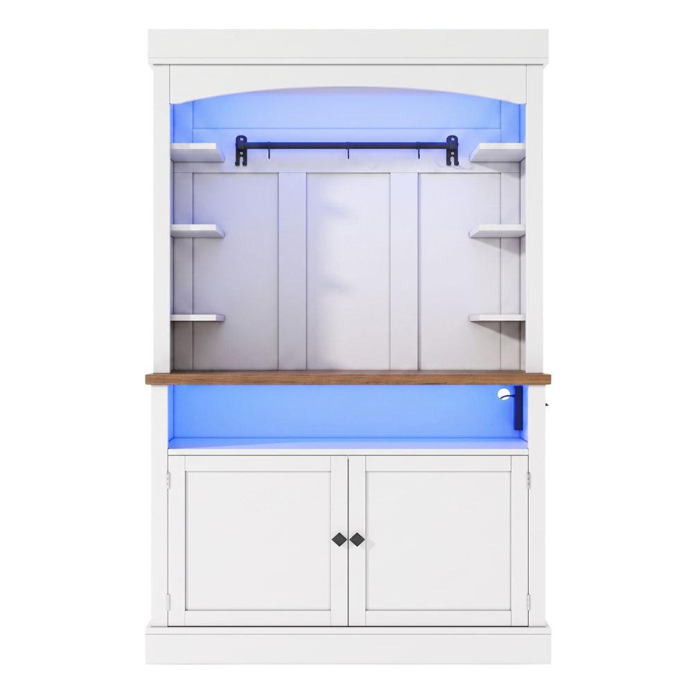 BUFFETSCHRANK Weiß 183cm mit LED-Beleuchtung, Steckdose & Kaffeebar - Weiß, Holzwerkstoff (106/183/43cm) - Urban Meuble