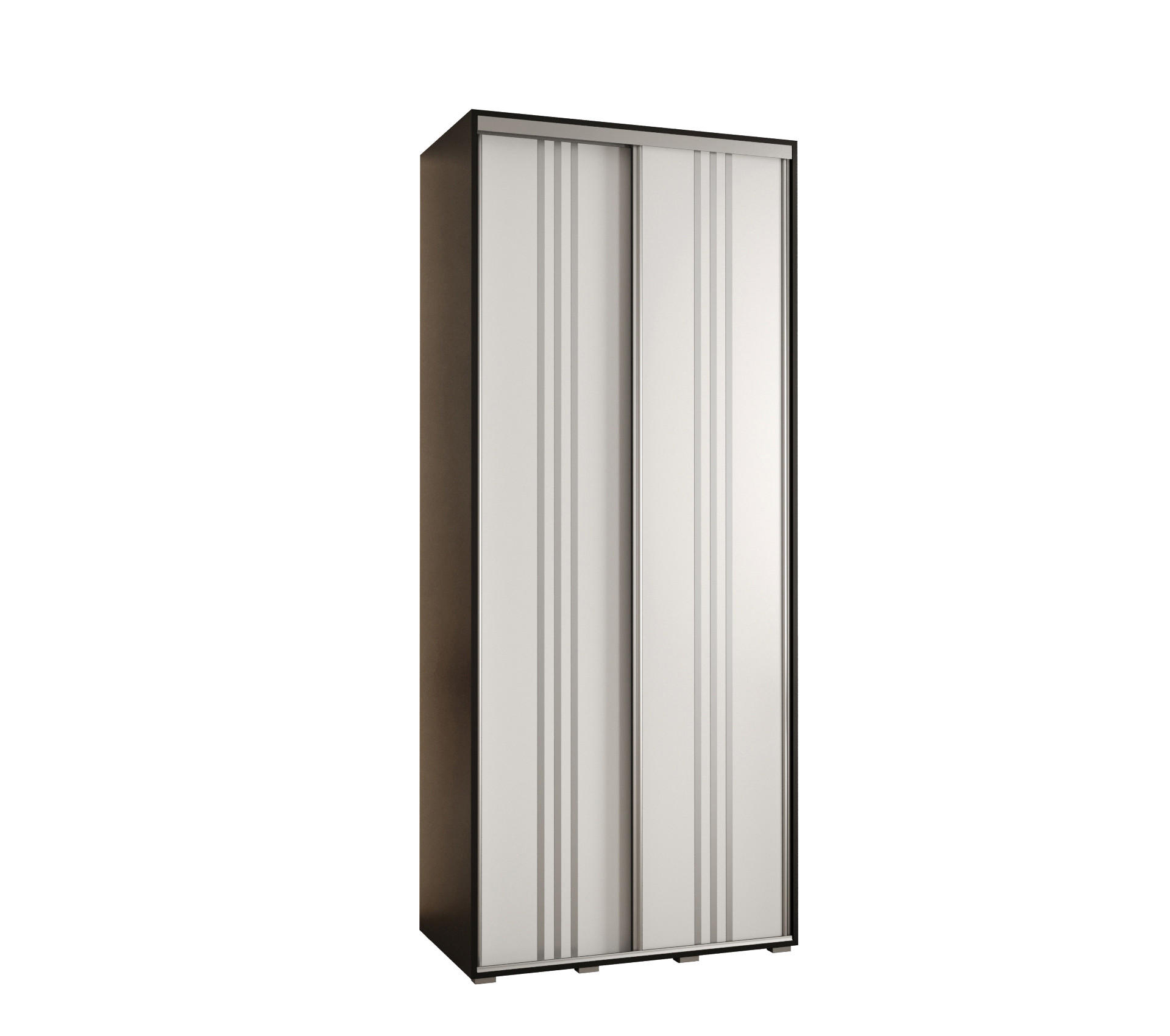Abiks Möbel Schwebetürenschrank Schwarz, Weiß, Silber 110x235x45 cm