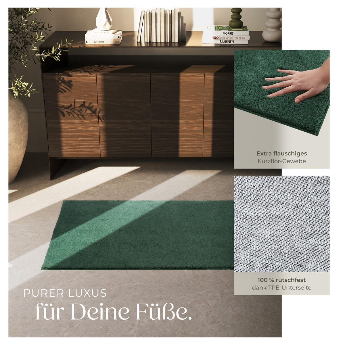 KURZFLORTEPPICH Soft Zone,rutschfeste Unterseite,grün - Grün, Kunststoff (150/80cm) - tectake