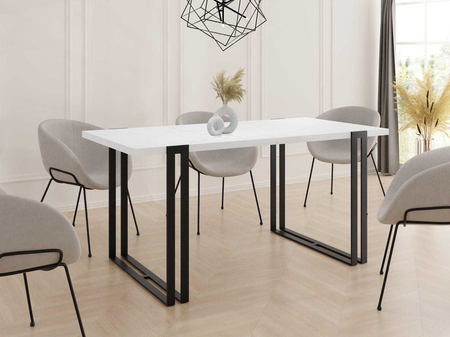 ESSTISCH Marco rechteckig ausziehbar, Weiß 120-220/80/76 cm - Schwarz/Weiß, Holzwerkstoff/Metall (120/80/76cm) - WFL GROUP