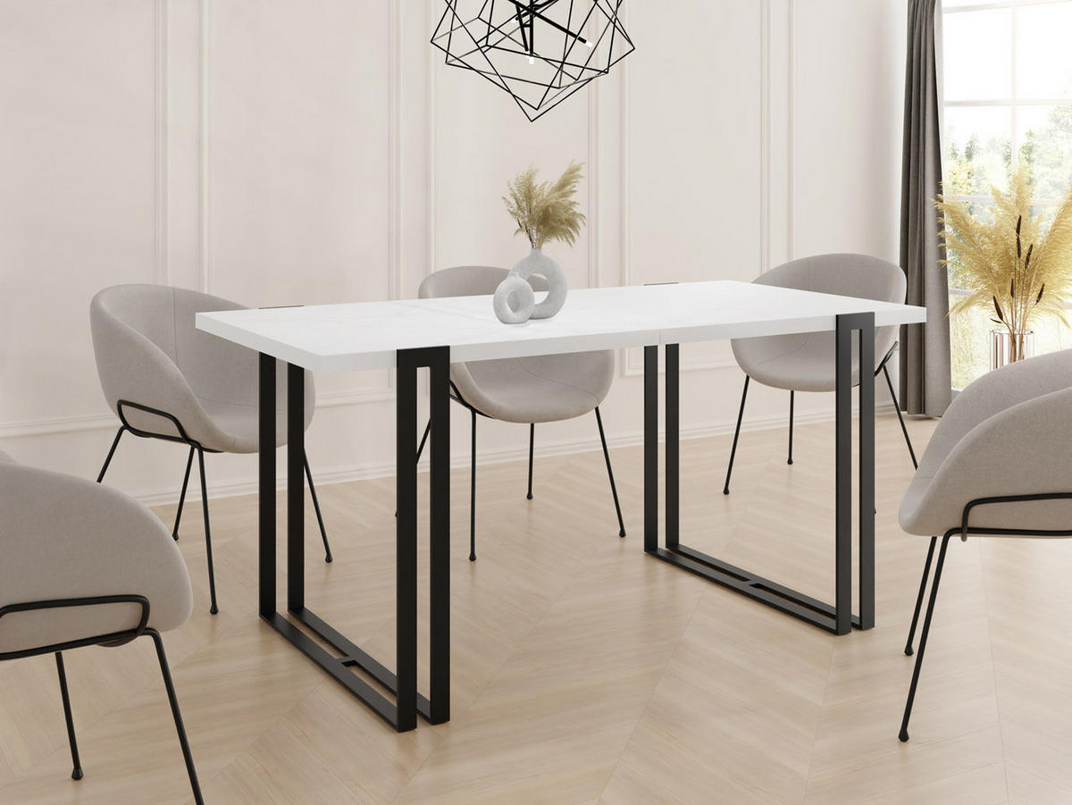 ESSTISCH Marco rechteckig ausziehbar, Weiß 120-220/80/76 cm - Schwarz/Weiß, Holzwerkstoff/Metall (120/80/76cm) - WFL GROUP