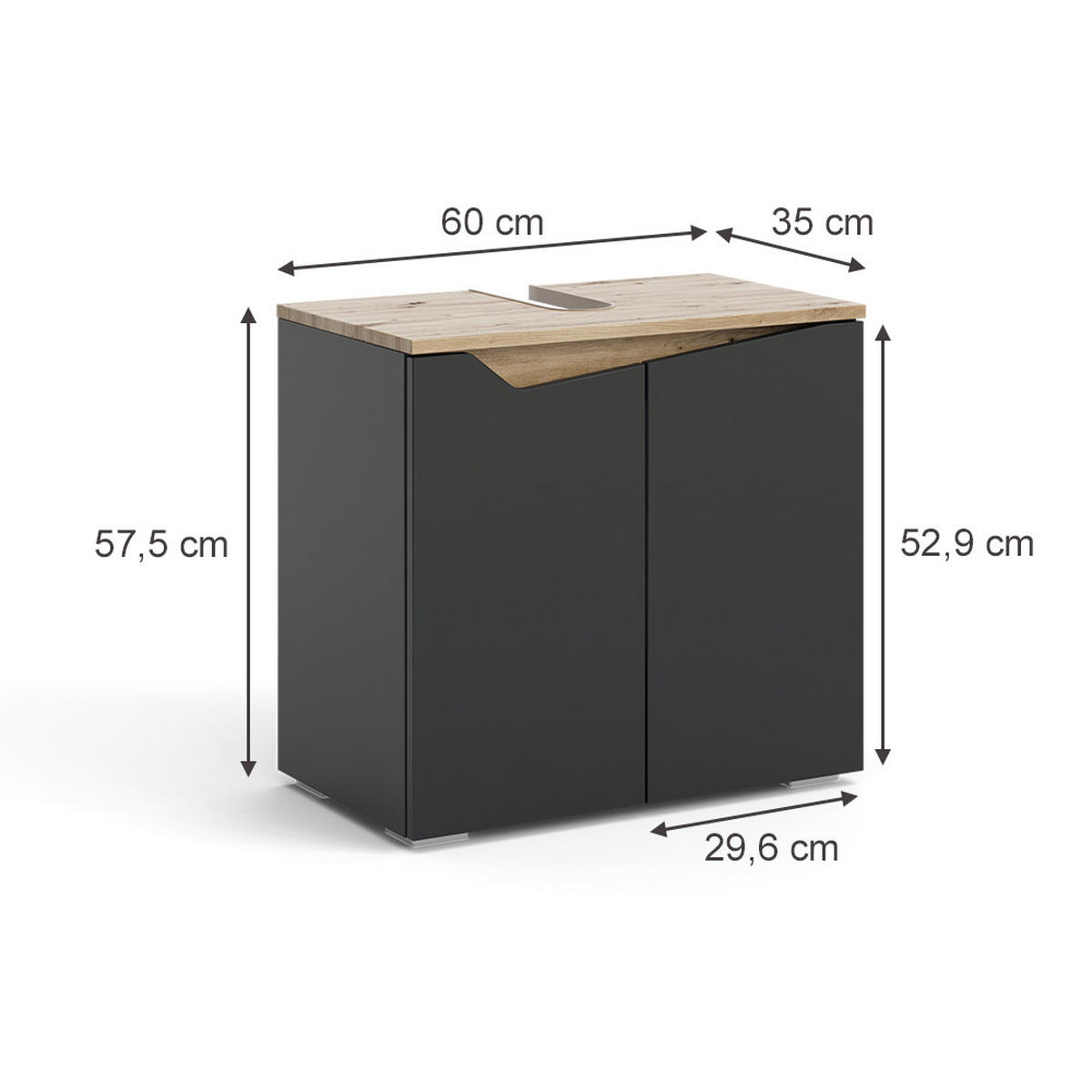 WASCHBECKENUNTERSCHRANK Marelle Anthrazit 60 x 57.5 cm mit 2 Türen - Anthrazit, Holzwerkstoff (60/57.5/35cm) - Vicco