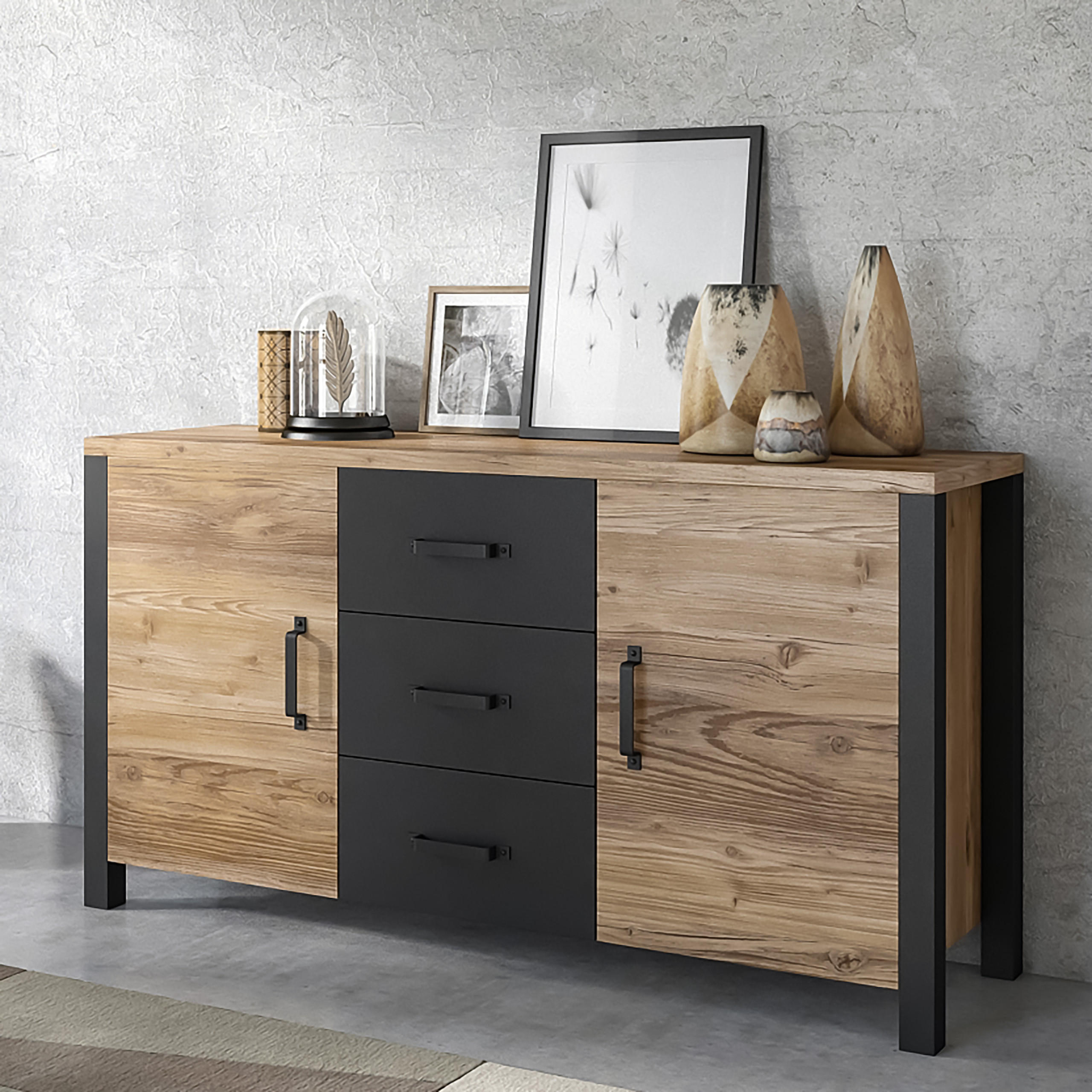SIDEBOARD OLIVIERO 147/79/43 cm mit 3 Schubladen und 2 Türen Braun - Braun, Holzwerkstoff (147/79/43cm) - MASSENO