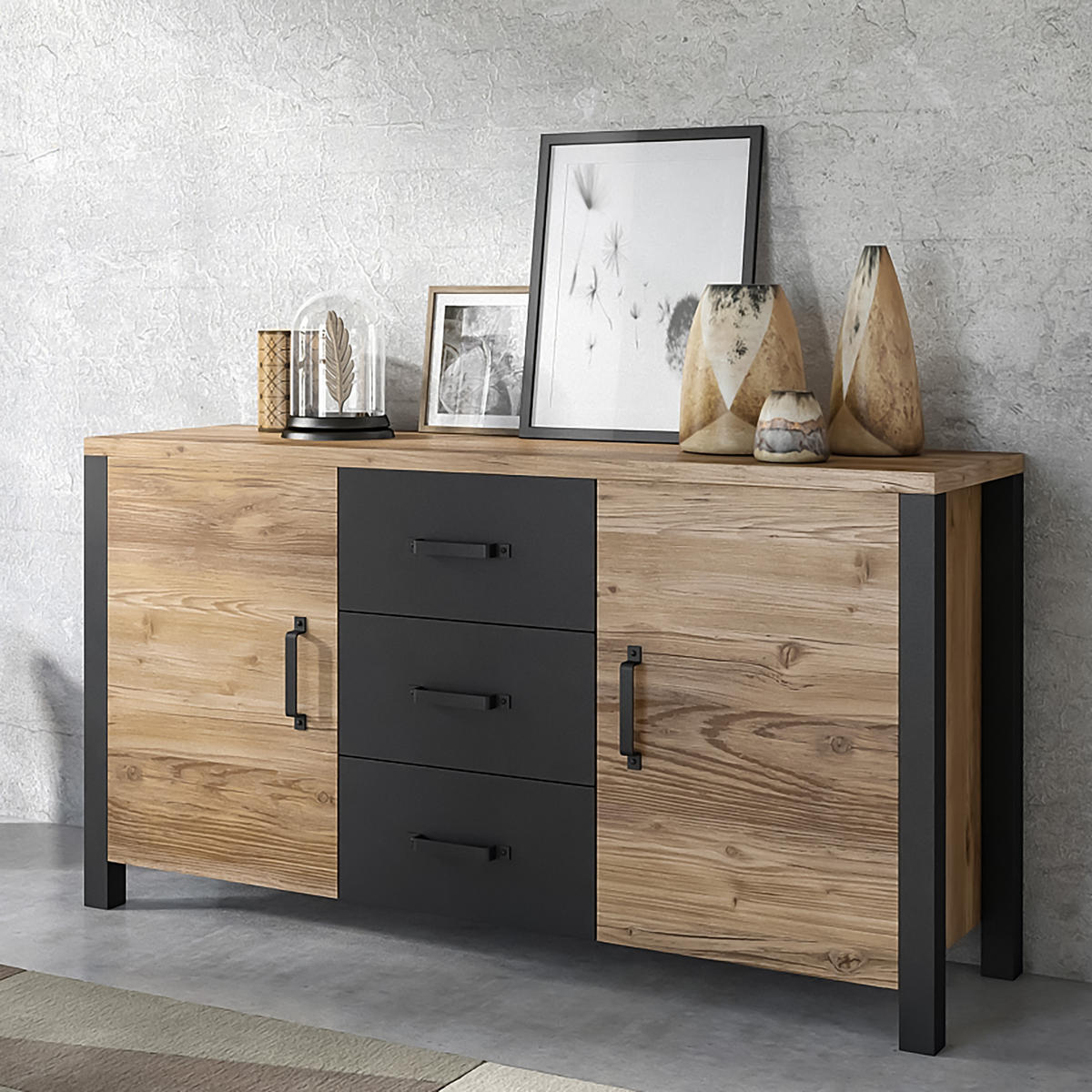 SIDEBOARD OLIVIERO 147/79/43 cm mit 3 Schubladen und 2 Türen Braun - Braun, Holzwerkstoff (147/79/43cm) - MASSENO