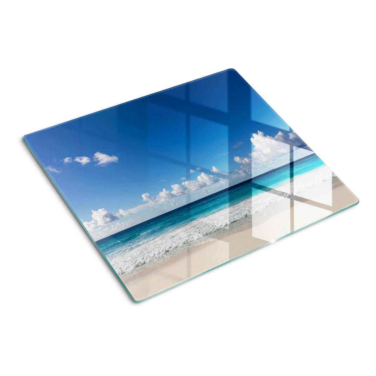 GLASPLATTE 60x52 cm Strand auf den Seychellen - Blau, Glas (60/0.4/52cm) - TULUP