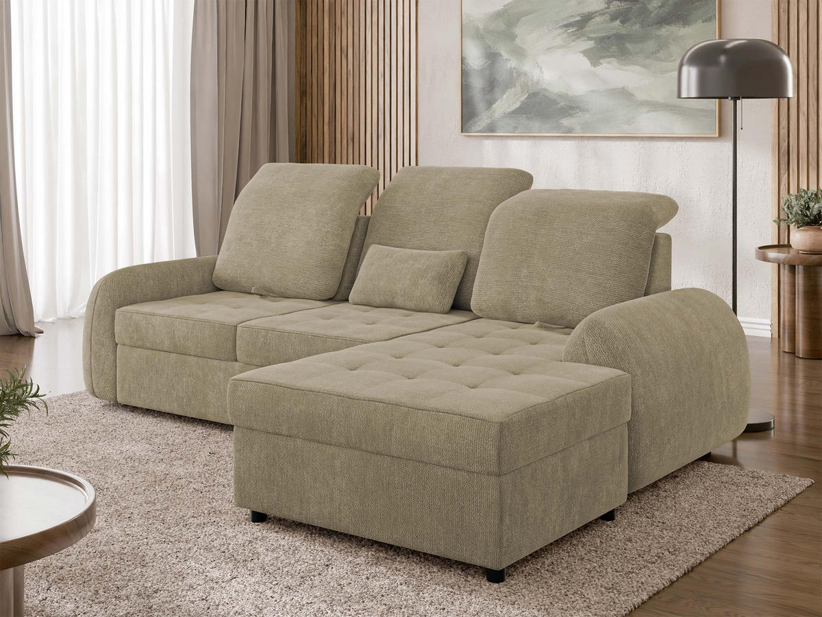 ECKSCHLAFSOFA Soreno, Seite: Rechts - Hellbraun/Schwarz, Holz/Kunststoff (176/255cm) - MIRJAN24