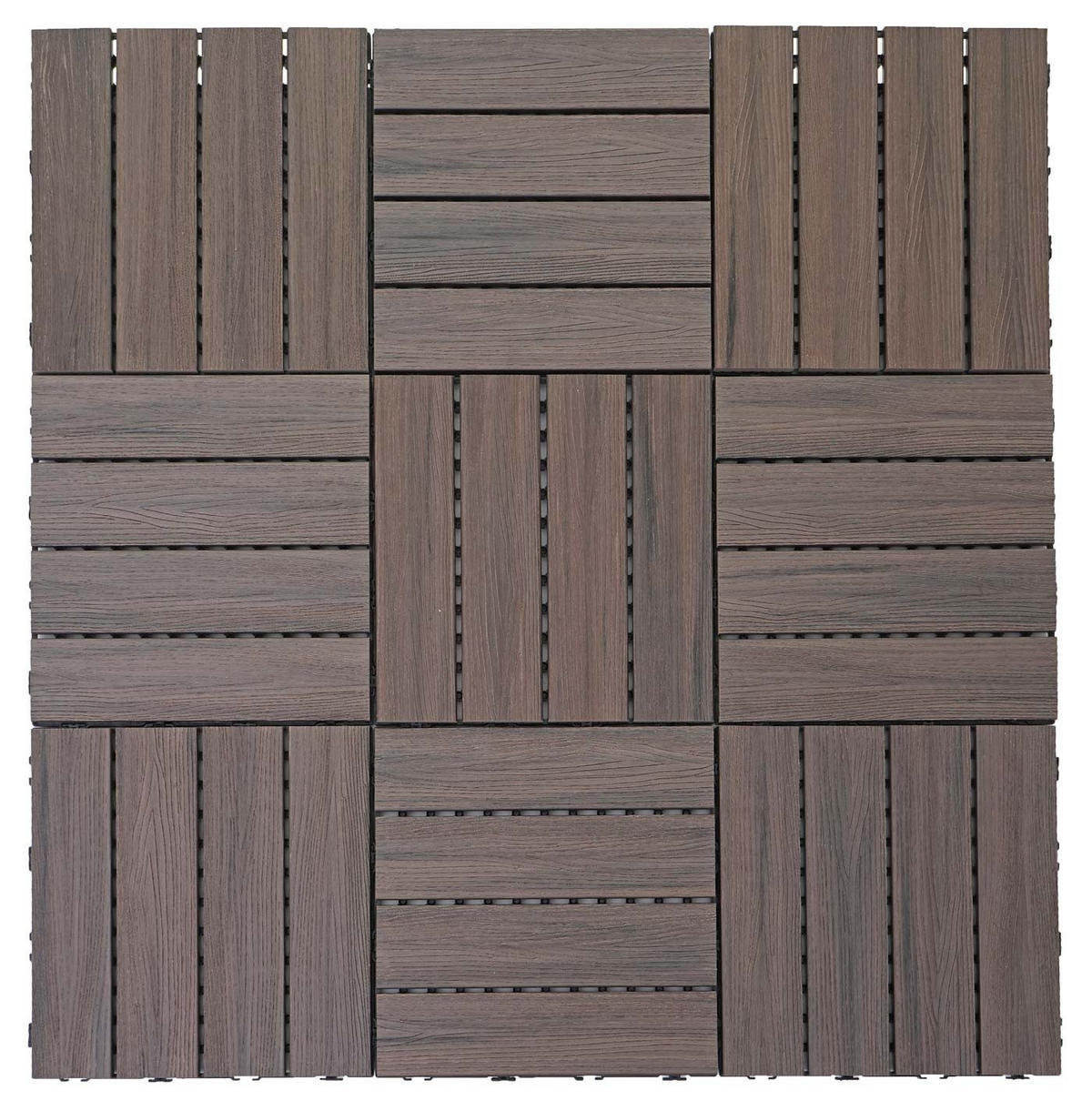 WPC BODENFLIESE 11x 30x30cm linear Grau-Braun - Braun, Kunststoff (30/30/2.5cm) - BERLINLODGE
