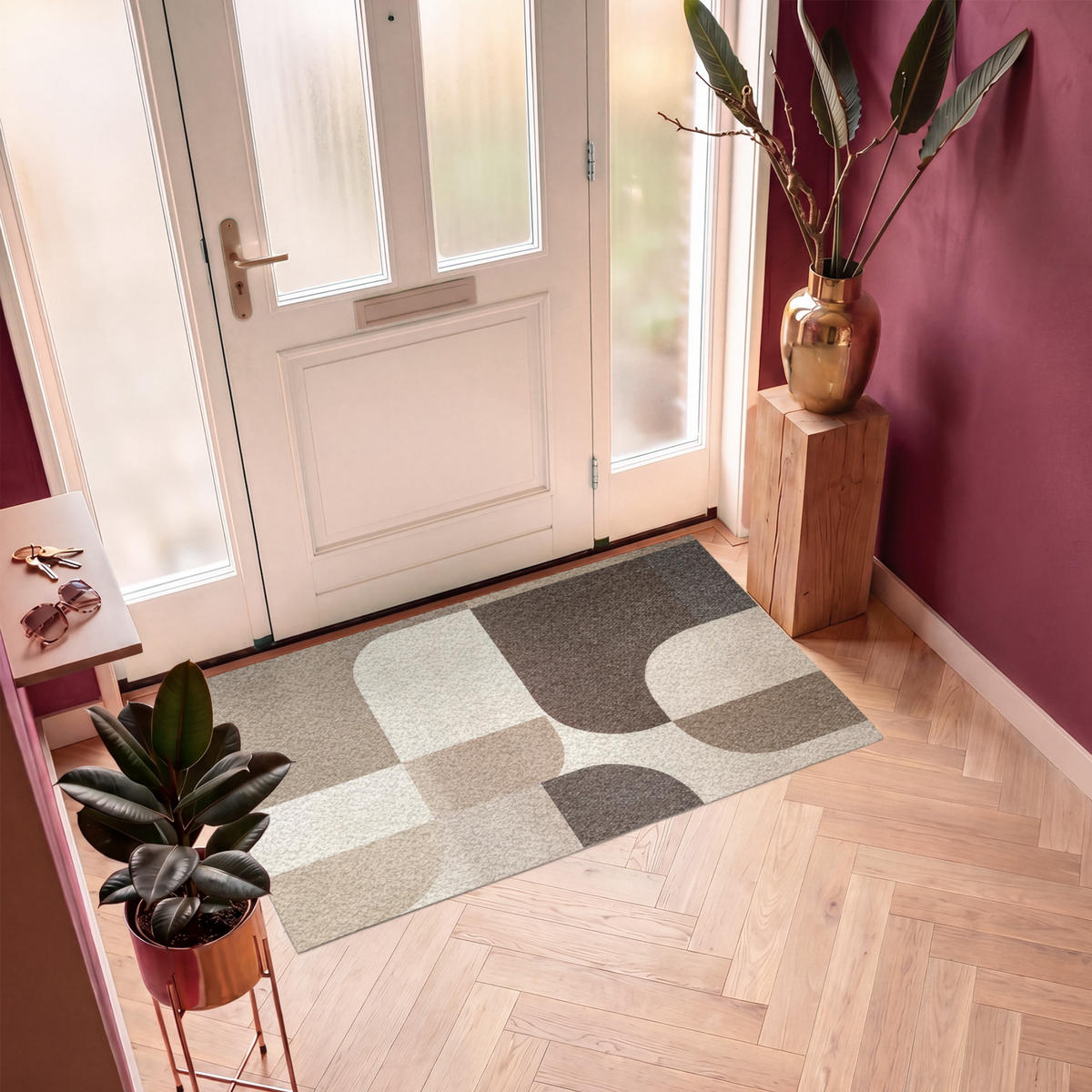 FUSSMATTE Geometrisch - Gewebte Struktur - Modern Fußabtreter 150x90 cm - Beige, Kunststoff (150/90cm) - MuchoWow