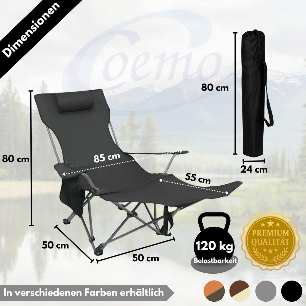 GARTEN LIEGESTUHL klappbar in Schwarz - Schwarz, Metall (53/88/156cm) - Coemo