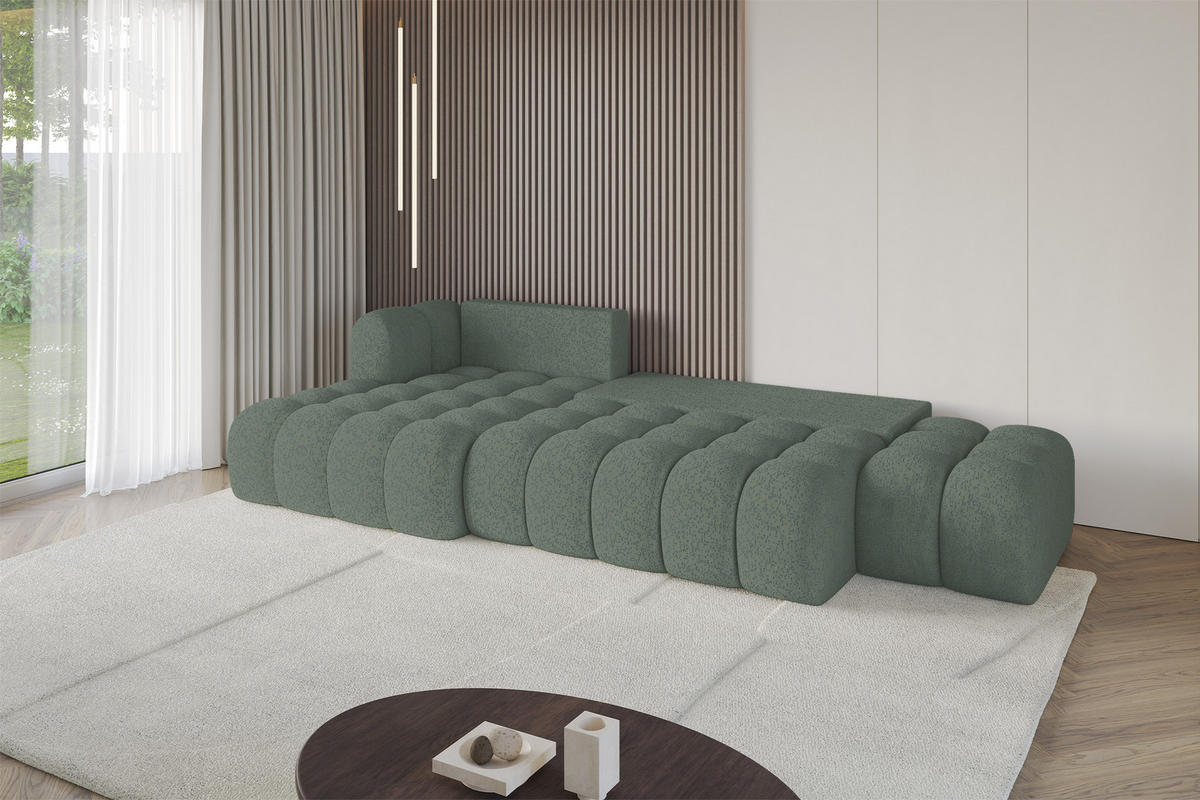 ECKSOFA mit Schlaffunktion Ottomane Links OLEA-L2 321x164x75 Grün Tissu - Waldgrün/Schwarz, Holzwerkstoff/Kunststoff (321/164cm) - ALTDECOR