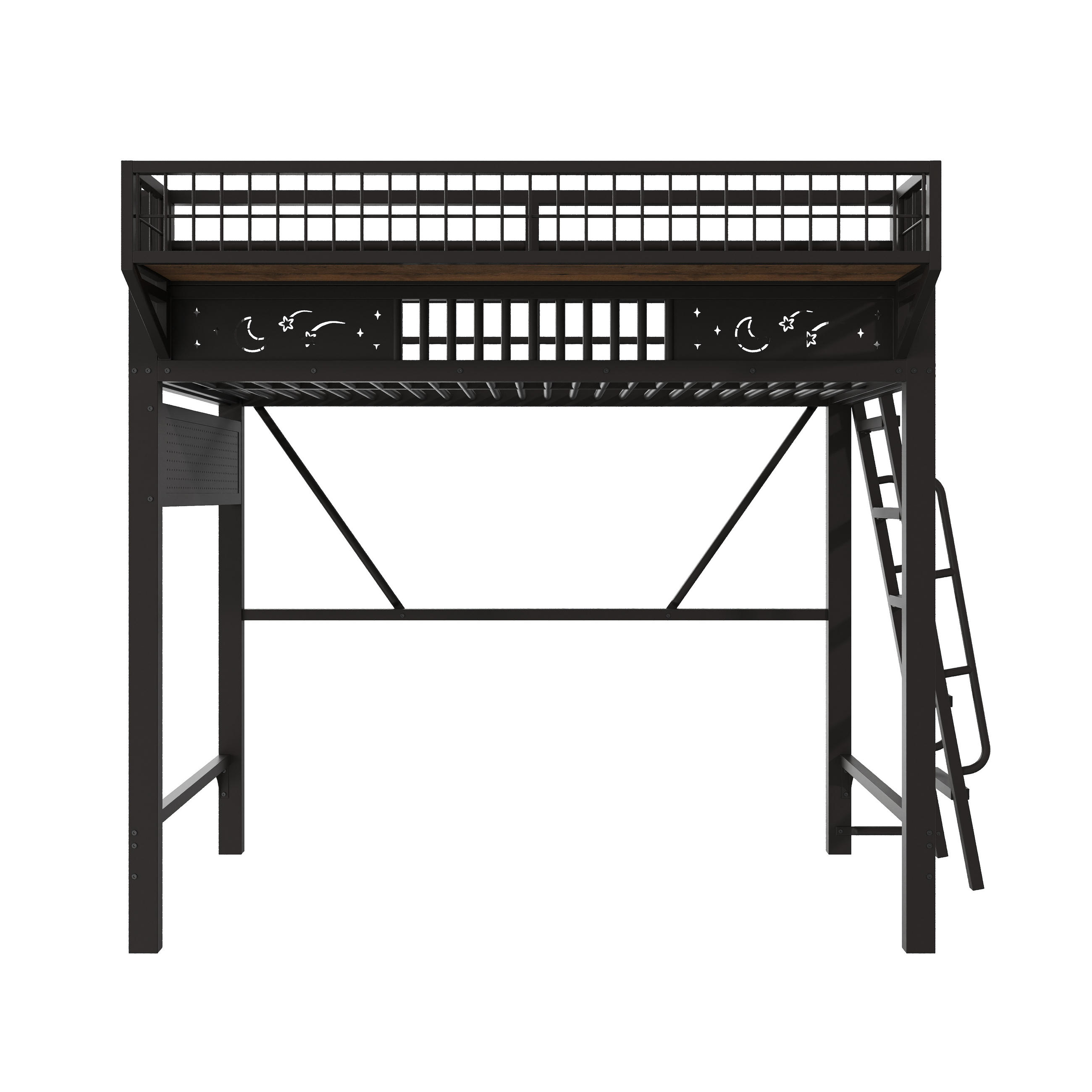 HOCHBETT 90/200 cm mit Metallgestell Schwarz, Staufächern und offener Unterseite - Schwarz, Metall