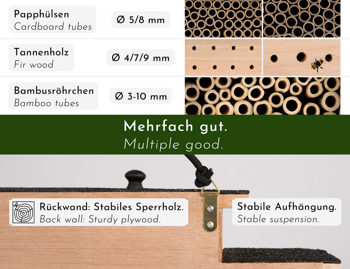 INSEKTENHOTEL aus Holz mit 7 Zimmern, hängend - Braun, Holz (48/27/10.5cm) - WONDERMAKE