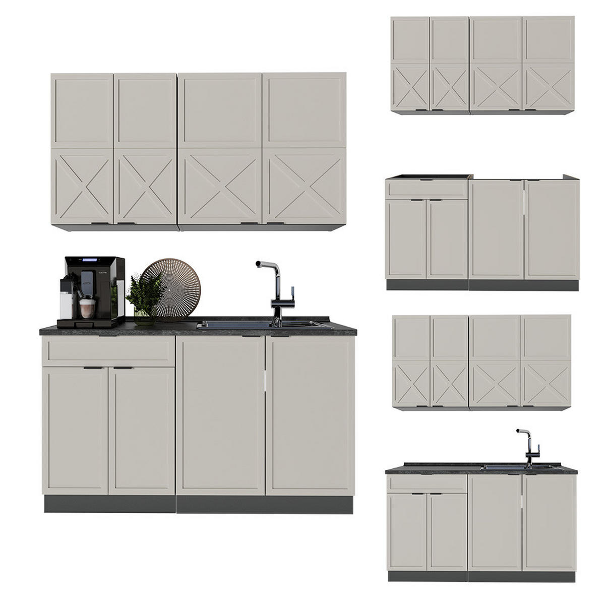 SINGLEKÜCHE Fame-Line GrauBeige/Anthrazit 140 cm ohne AP - Greige/Anthrazit, Holzwerkstoff (140/81.6/46cm) - Vicco