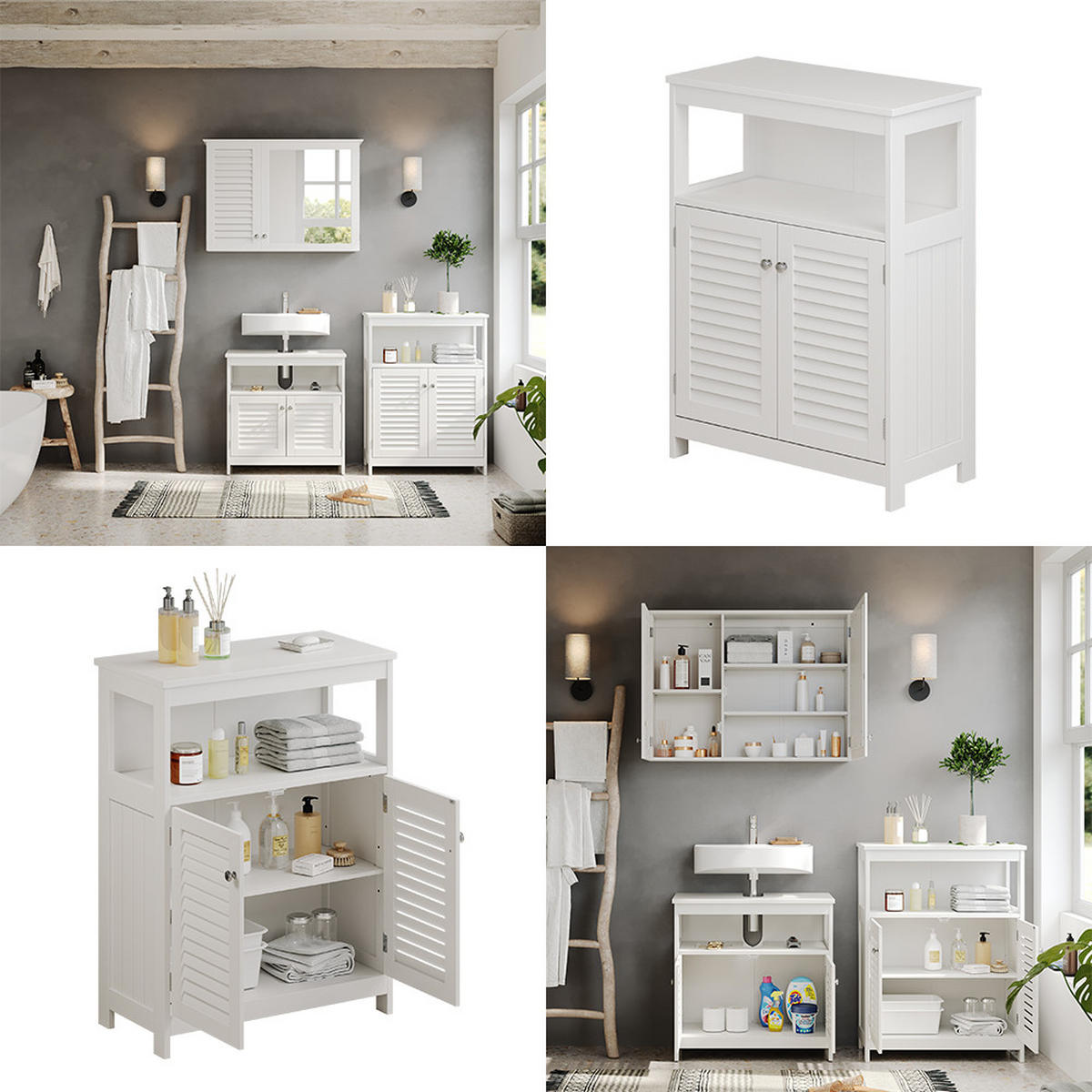 MIDISCHRANK Riad Weiß 60 x 80 cm mit Türen und offenem Fach - Weiß, Holzwerkstoff (60/80/30cm) - Vicco