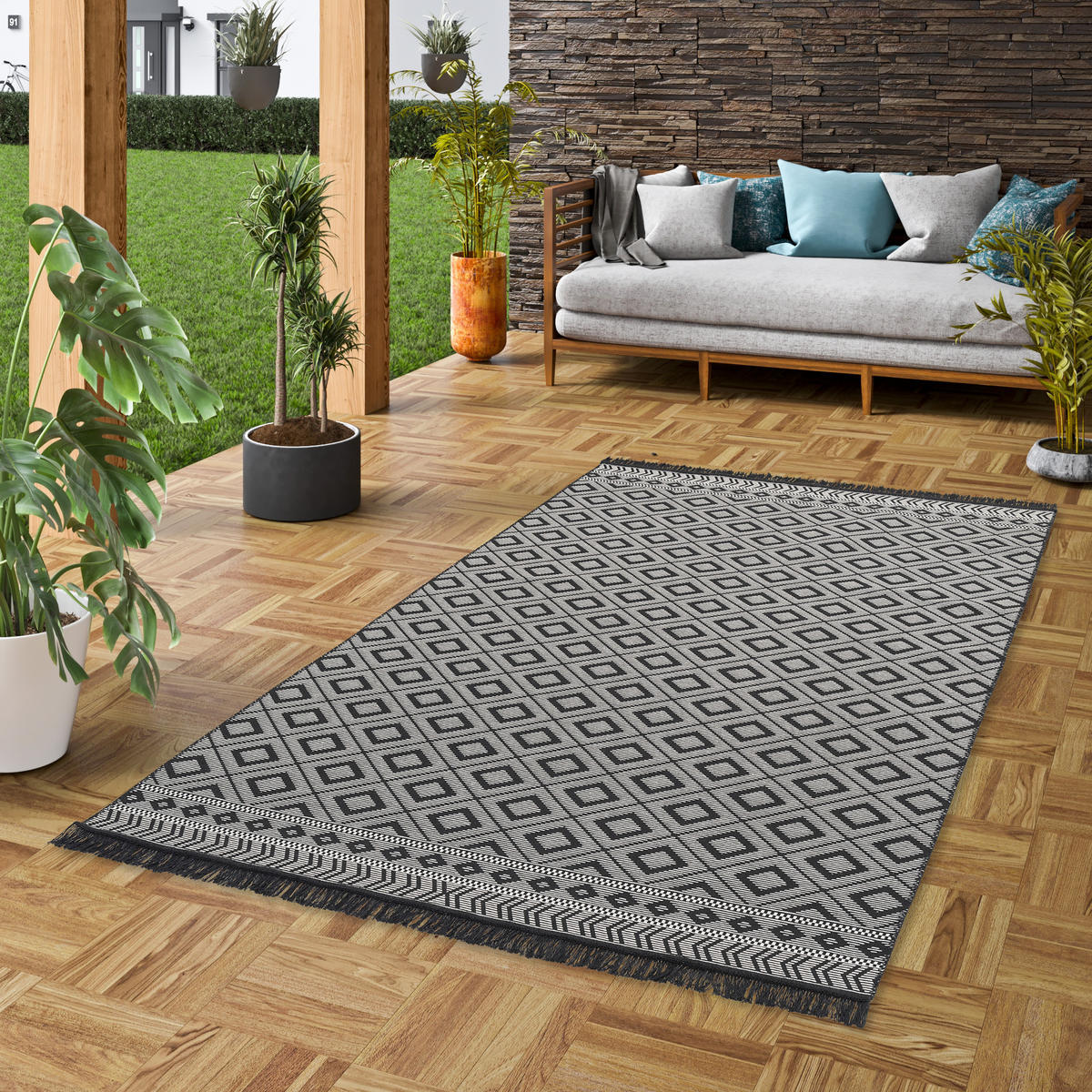 TEPPICH BEIDSEITIG ETHNO KELIM MODERN - Anthrazit, Textil (120/170cm) - Pergamon