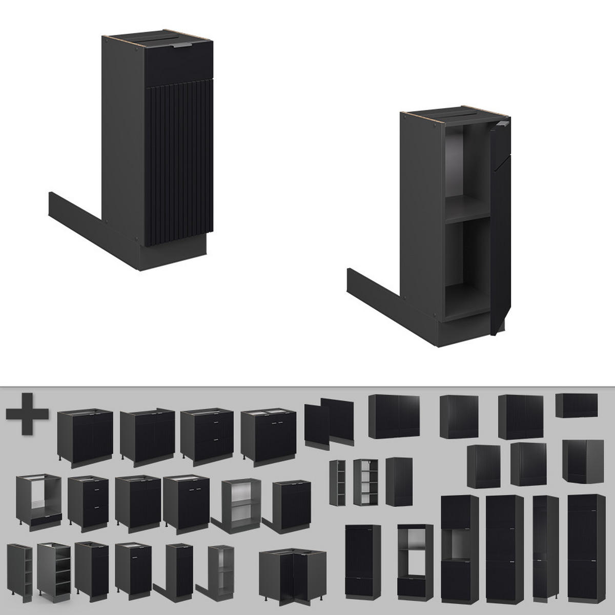 KUCHYŇSKÝ OSTROV Fame-Line, černé pruhy, 30 cm bez pracovní desky - černá/antracitová, kompozitní dřevo (30/82/70cm) - Vicco