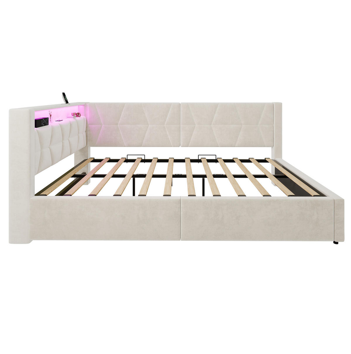POLSTERBETT 140x200 cm in Beige mit Bettkasten, LED-Beleuchtung, USB und Type-C - Beige, Metall (140/200cm) - IVMEU