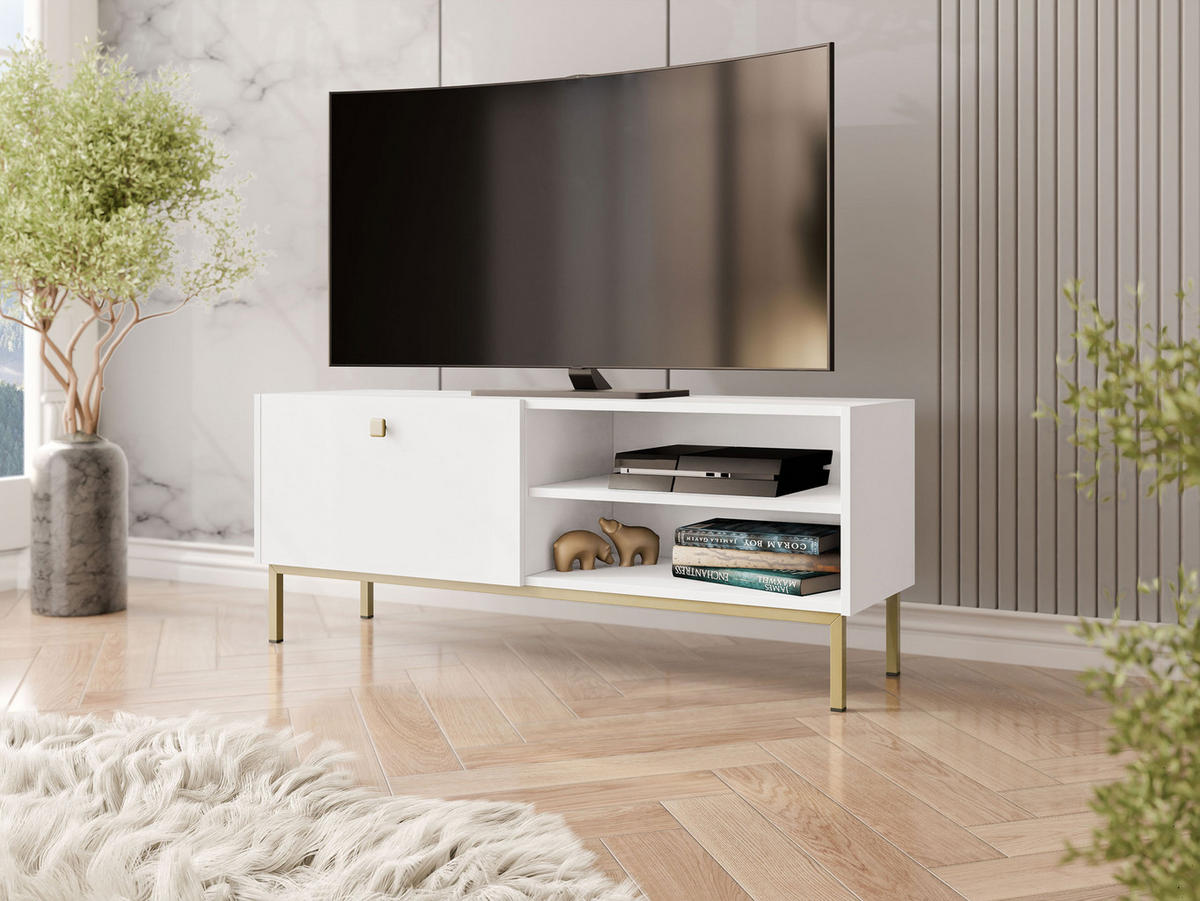 TV-LOWBOARD Nutero 1KW - Goldfarben/Weiß, Holzwerkstoff/Metall (120/48/35cm) - MIRJAN24