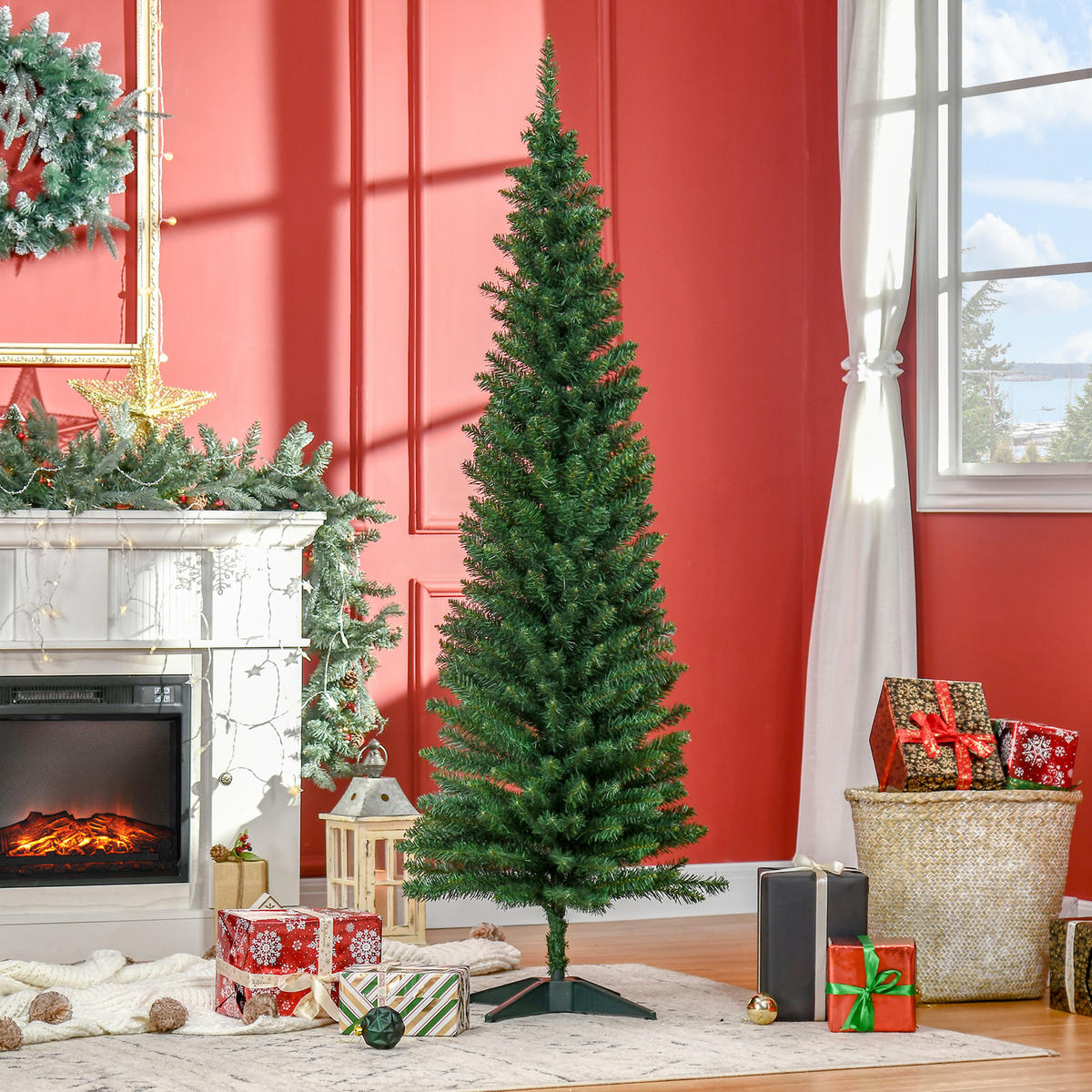 WEIHNACHTSBAUM 390 Spitzen Tannenbaum mit Kunststoffständer Grün - Grün, Kunststoff (180cm) - HOMCOM