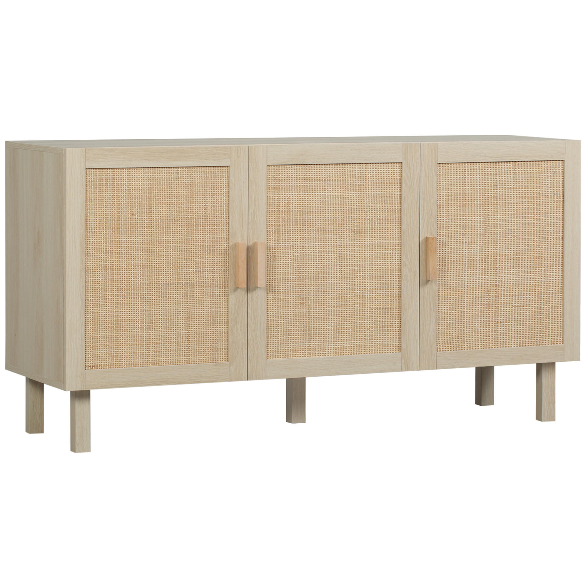 SIDEBOARD Holzwerkstoff/Rattan-Optik, 3 Türen, 136/41/70 cm - Naturfarben, Holz (136/70/41cm) - PANGIVO