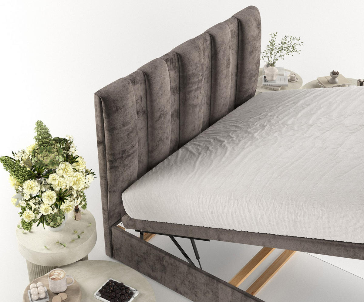 POLSTERBETT Orta mit Stauraum 120/200 cm Braun im Lotta Stoff - Schwarz/Braun, Holz/Holzwerkstoff (120/200cm) - AltaBeds