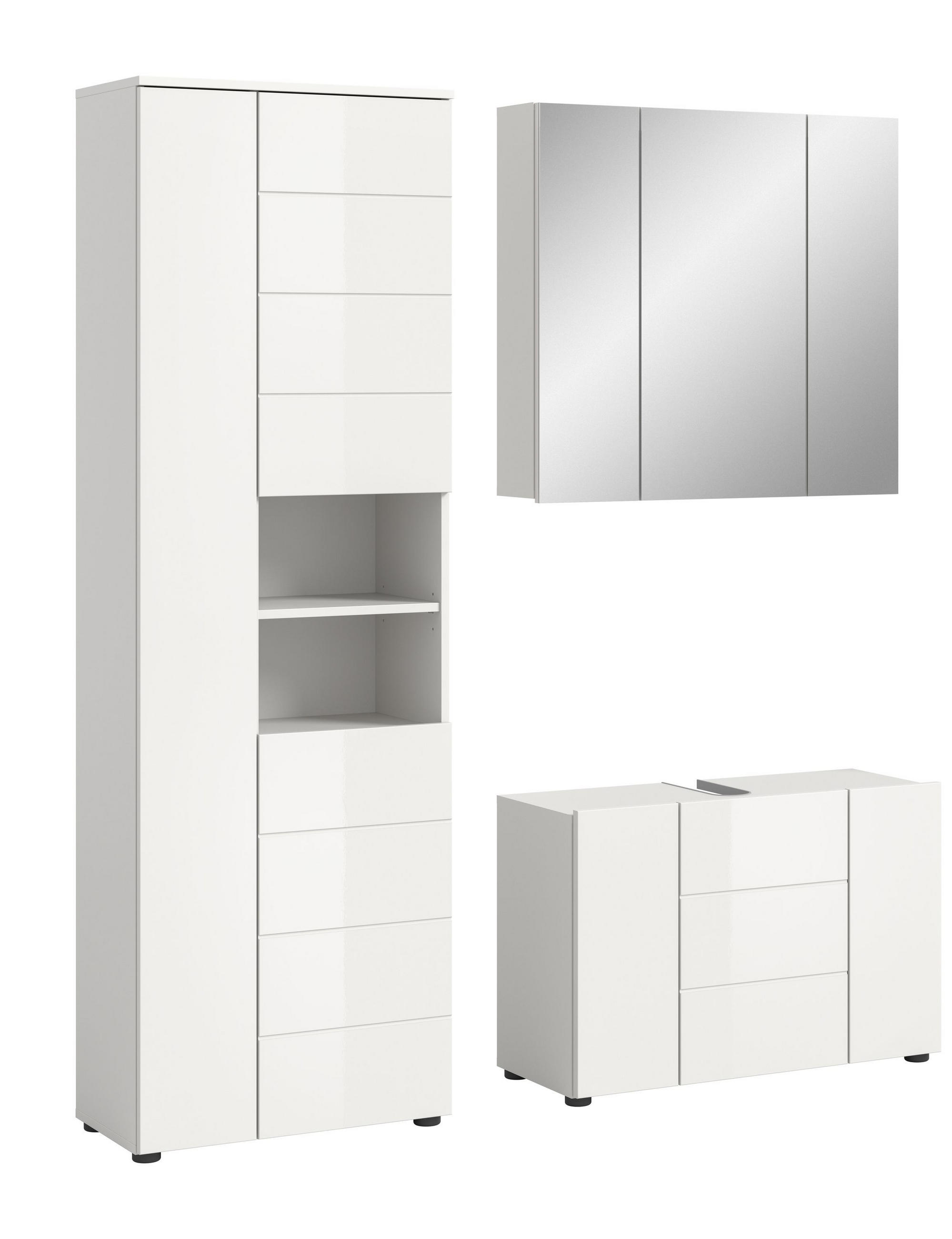 BADKOMBINATION 3tlg. Vira Bad in weiß Melamin und weiß hochglanz B/H/T: 157x190x34 cm - Weiß, Holz (157/190/34cm)