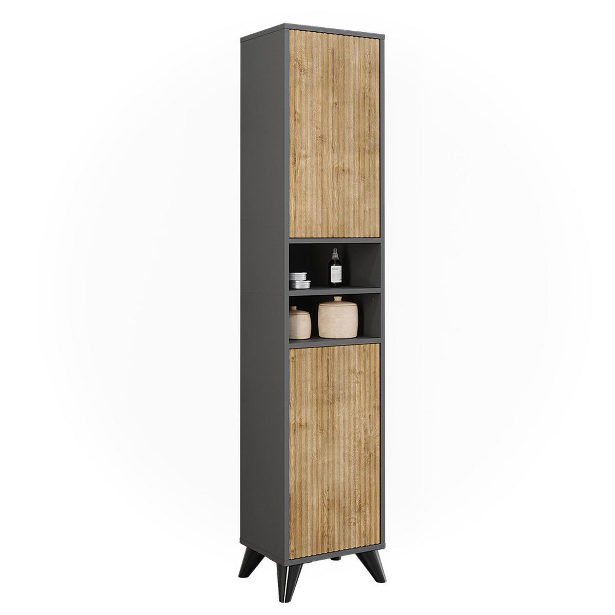 BADSCHRANK Leano Anthrazit/Bergeiche 38 x 180 cm mit 2 Türen - Eichefarben/Anthrazit, Holzwerkstoff (38/180/30cm) - Vicco