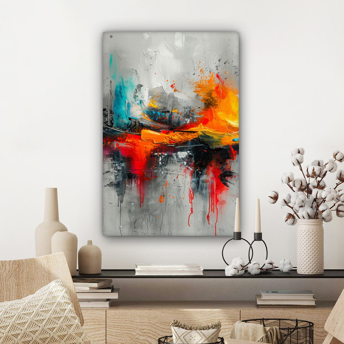 LEINWANDBILD Moderne Kunst - Orange - Grau - Abstrakt 40x60 cm - Hellgrau, Textil (40/60cm) - MuchoWow
