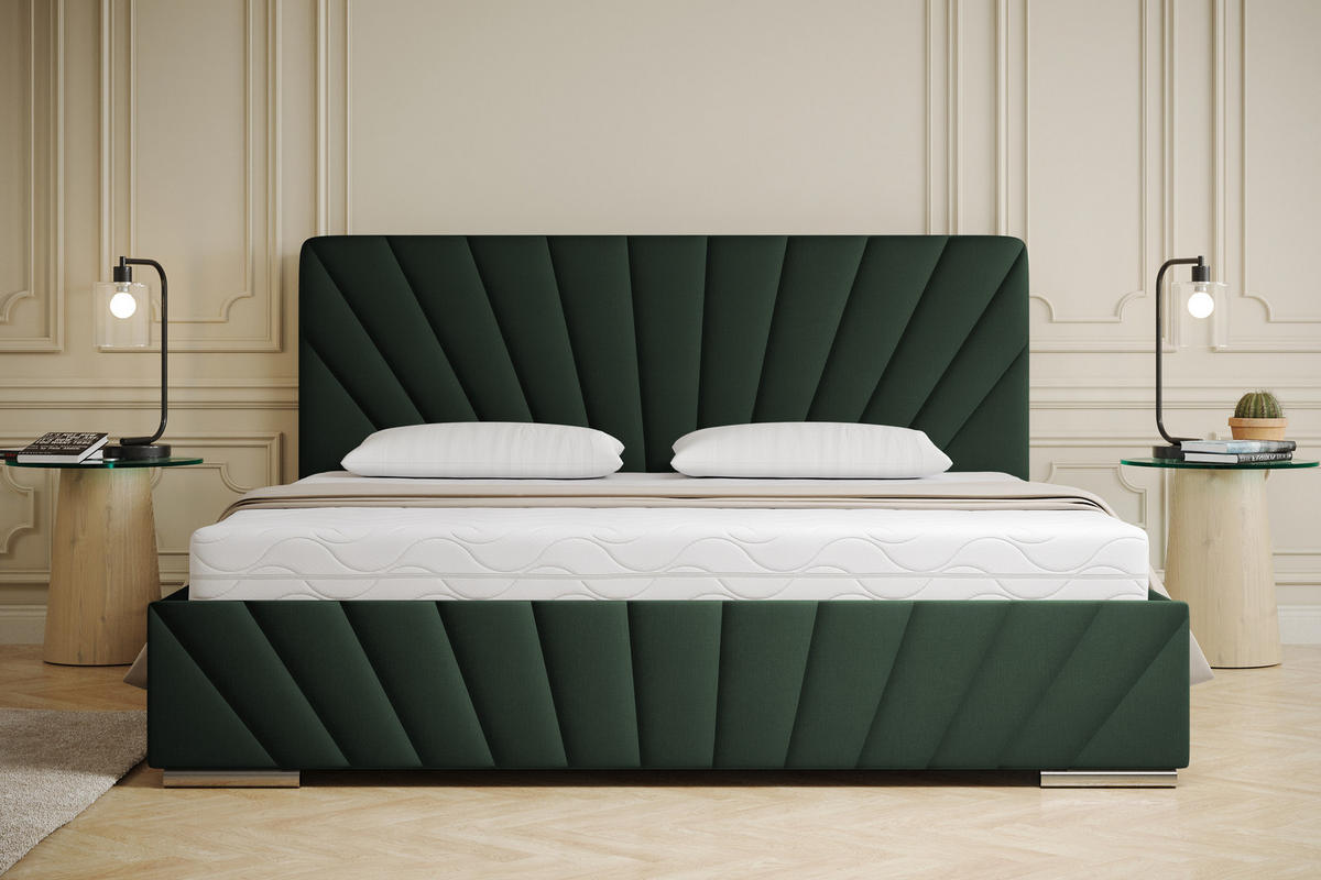 POLSTERBETT Ray 180 x 200 cm mit Bettkasten, Lattenrost und Taschenfederkernmatratze Pocket mit Kokosmatte - Dunkelgrun - Grün, Holz (180/200cm) - Panda Möbel