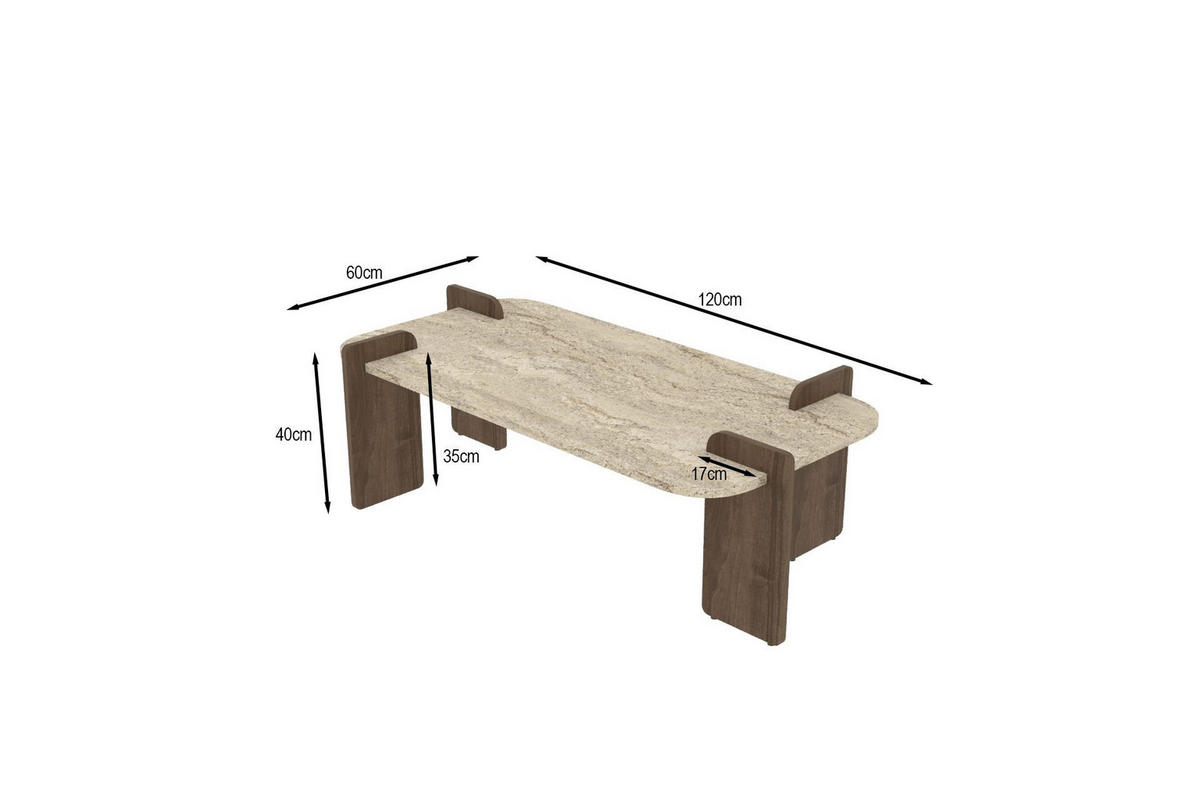 COUCHTISCH Leapiri Travertin - Beige, Holz (60/120/35cm) - Habitat Garten