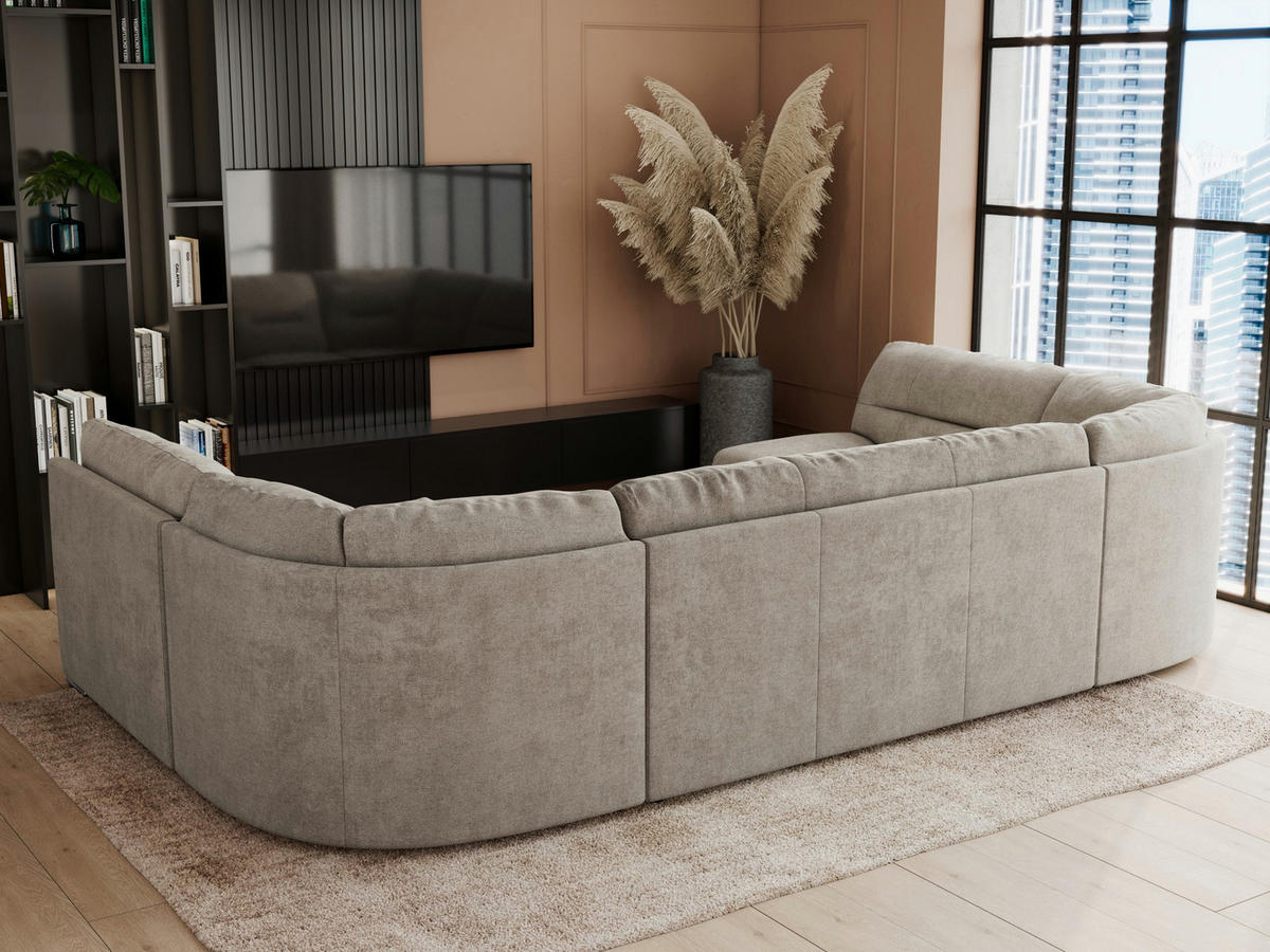 WOHNLANDSCHAFT COMODO U Beige Struktur - Beige/Silberfarben, Textil/Metall (340/93/206cm) - MKS