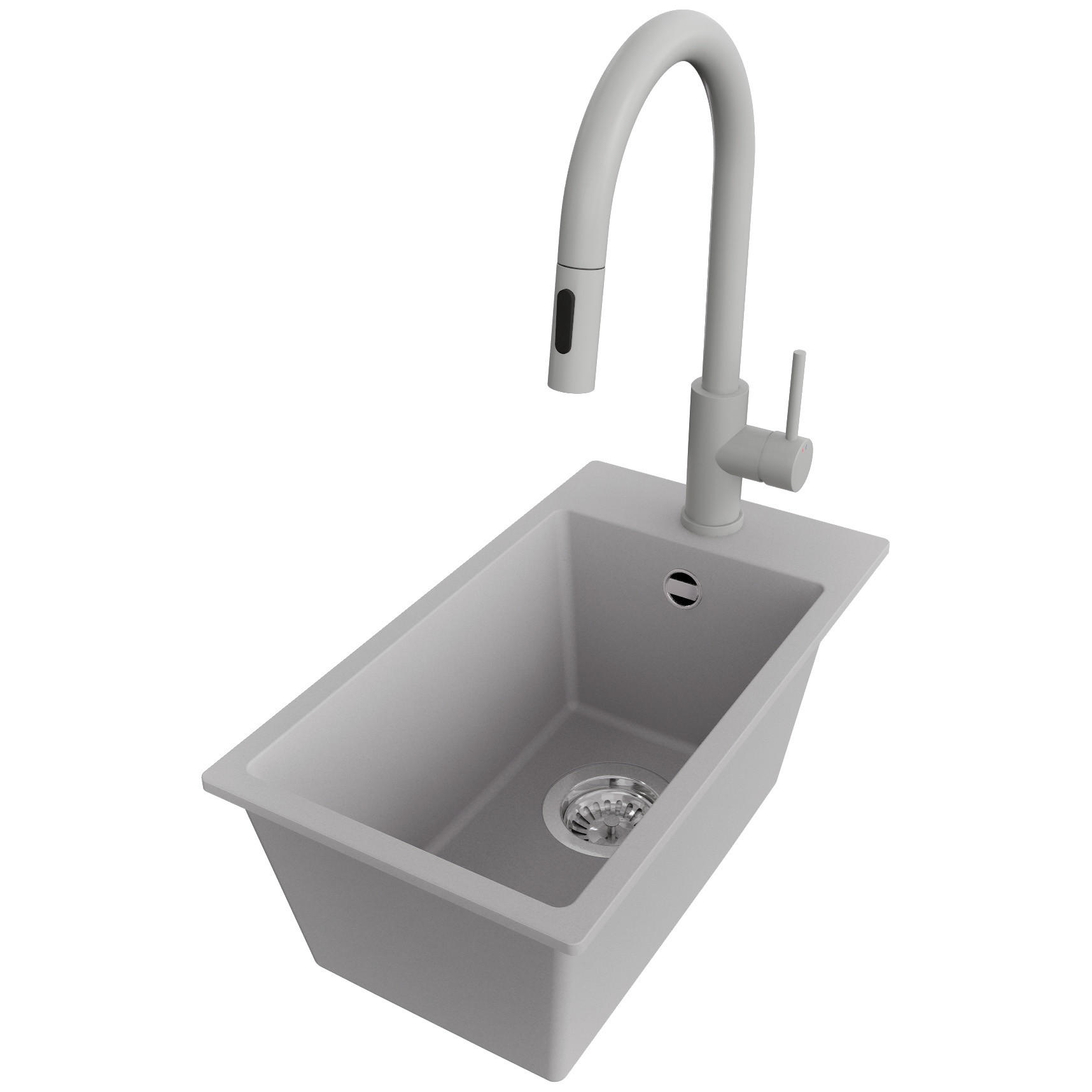 GRANITSPÜLE Riga, 2-er set Grau 28/50 cm 1 Becken + Küchenarmatur 40/20 cm + Ablauf-Set ab 30er Unterschrank - Chromfarben/Grau, Kunststoff (28/20/50cm) - Primagran