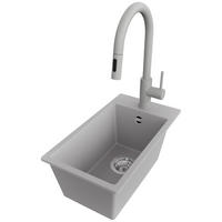 GRANITSPÜLE Riga, 2-er set Grau 28/50 cm 1 Becken + Küchenarmatur 40/20 cm + Ablauf-Set ab 30er Unterschrank - Chromfarben/Grau, Kunststoff (28/20/50cm) - Primagran