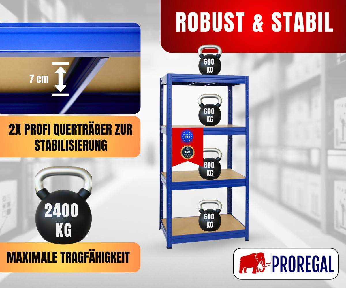 SCHWERLASTREGAL Dino 180x90x60 cm Fachlast 600 kg Blau - Blau, Metall (90/180/60cm) - PROREGAL