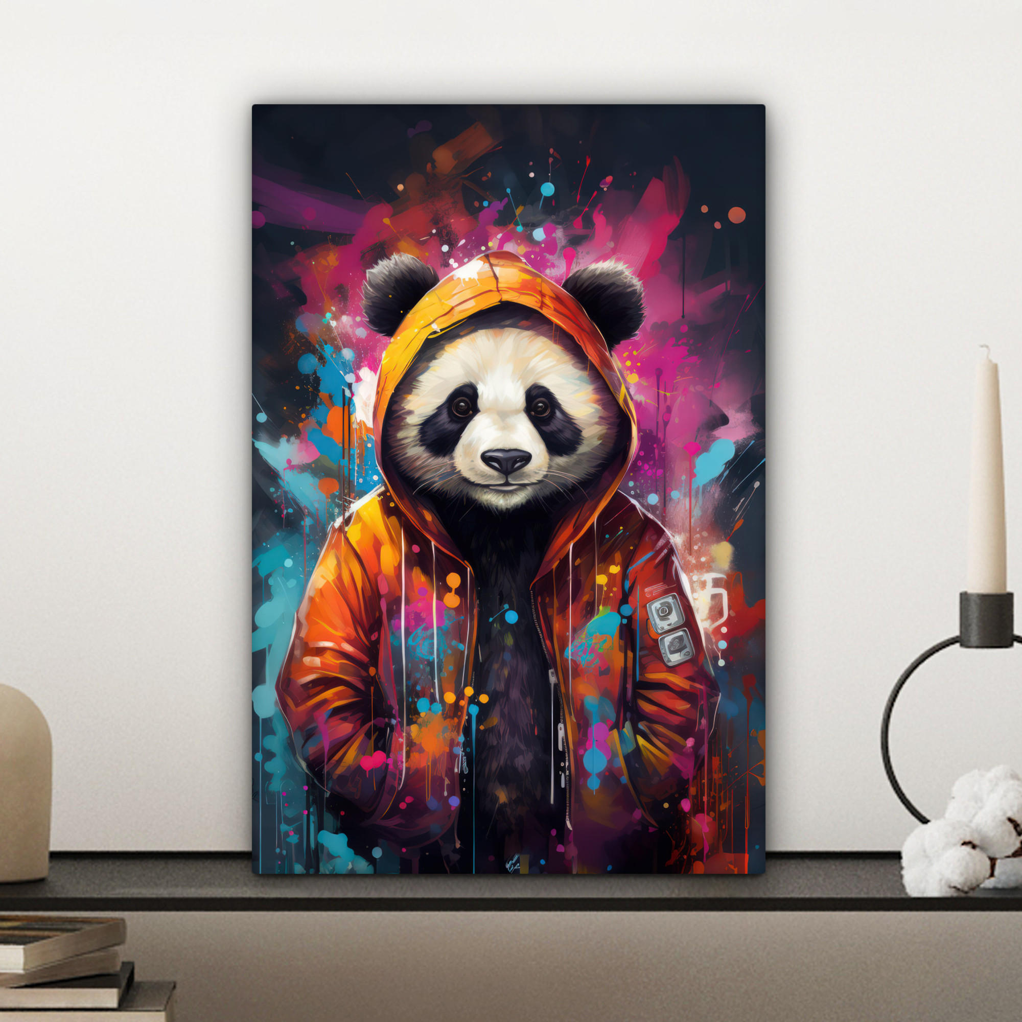 LEINWANDBILD Panda - Jacke - Graffiti - Orange 20x30 cm - Orange, Textil (20/30cm) - MuchoWow