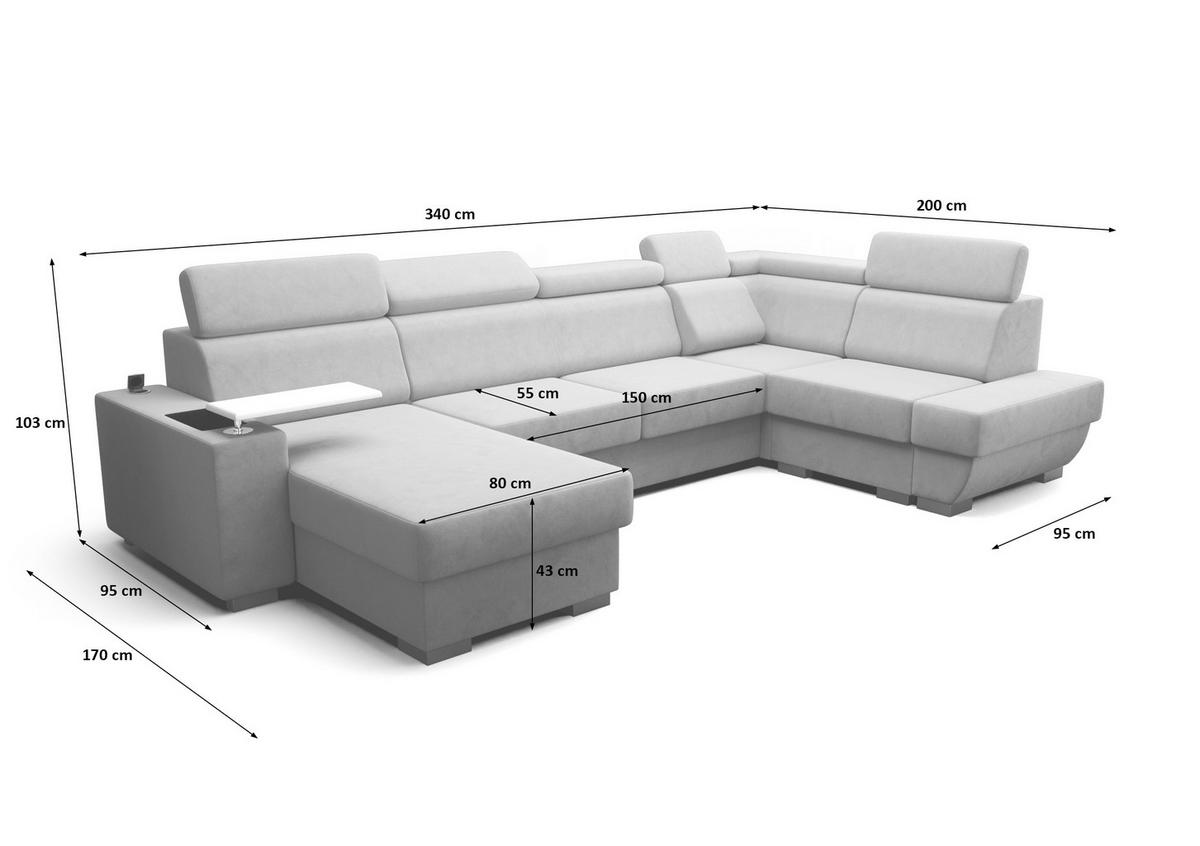 WOHNLANDSCHAFT KONGO RBN20, Eckcouch in U-Form mit Schlaffunktion, Farbe: Beige, Velourstoff, Ottomane Links - Beige, Textil (340/103/200cm) - O-Sofa