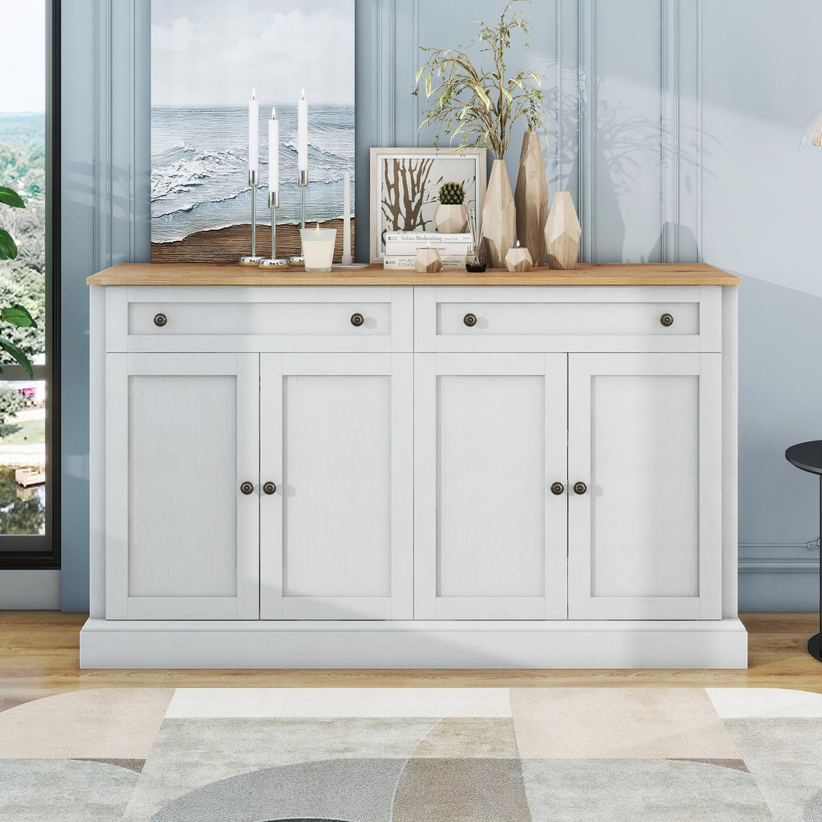 SIDEBOARD 150/40/86 cm mit 4 Türen & 2 Schubladen in Weiß/Natur - Naturfarben, Holzwerkstoff (150/86/40cm) - BEAOK
