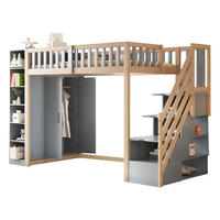 HOCHBETT 90/200 cm in Grau & Natur Kinderbett mit Regalen, Kleiderschrank und Schubladen - Naturfarben/Grau, Holz/Holzwerkstoff (90/200cm) - STILVORA
