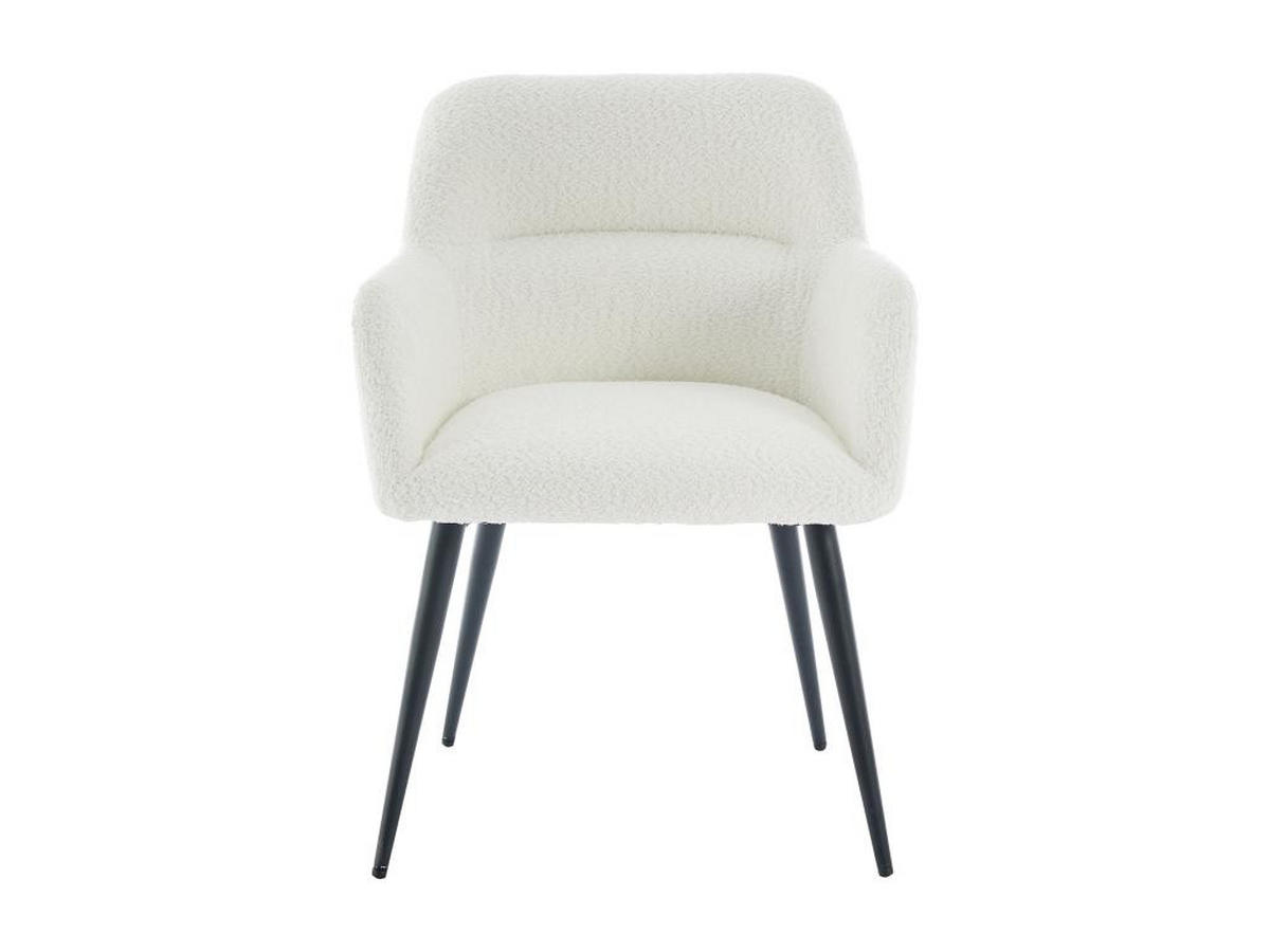 STUHL mit Armlehnen 2er-Set - Bouclé-Stoff & schwarzes Metall - Weiß - HEKA - Weiß, Textil (61/78/59.5cm) - Vente-Unique