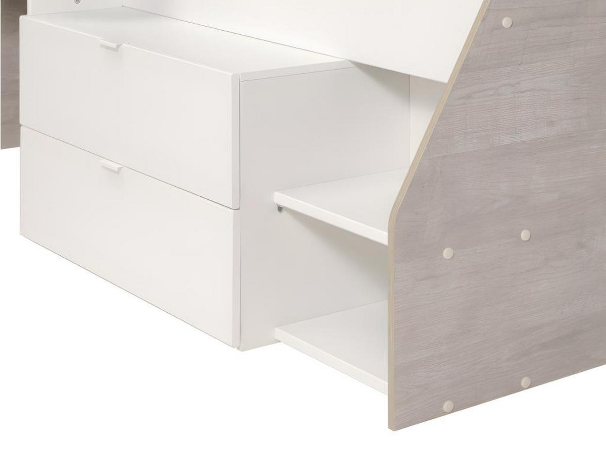 HOCHBETT Milky 1 in Weiß und Grey Loft 90 x 200 cm - Hellgrau/Weiß, Holz (90/200cm) - Parisot Meuble