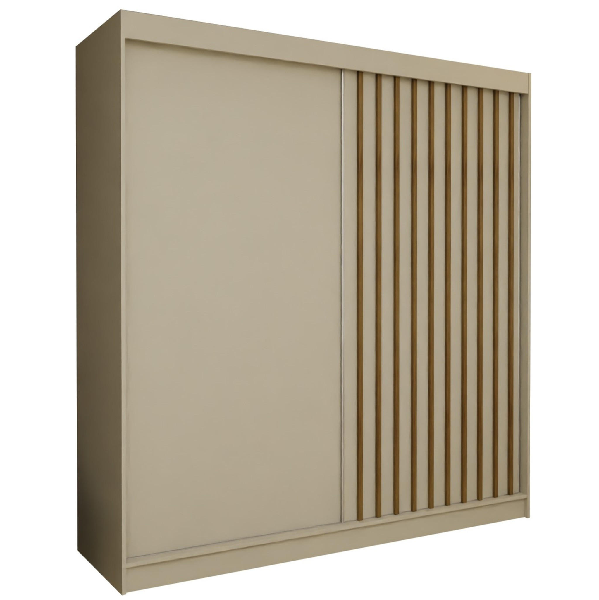 SCHWEBETÜRENSCHRANK Cabinio Beige Eiche Artisan 200/216/61 cm – Modern, mit Lamellen - Beige/Walnussfarben, Holzwerkstoff/Kunststoff (200/216.1/61cm) - AX Living