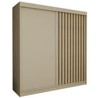 SCHWEBETÜRENSCHRANK Cabinio Beige Eiche Artisan 200/216/61 cm – Modern, mit Lamellen - Beige/Walnussfarben, Holzwerkstoff/Kunststoff (200/216.1/61cm) - AX Living