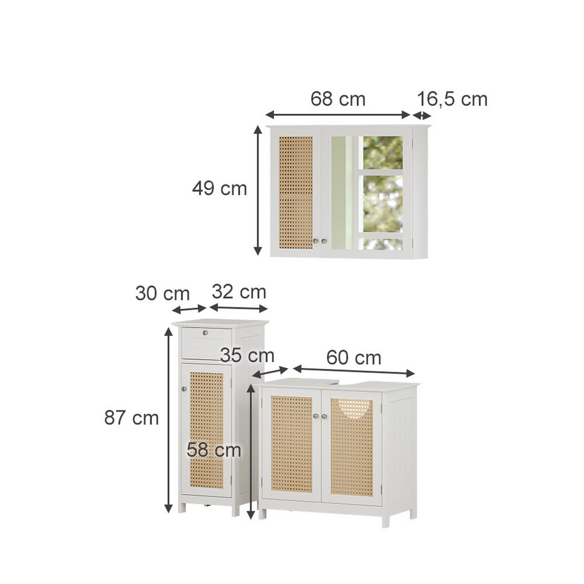 BADMÖBEL-SET Rosario Weiß 3 teilig - Weiß, Holzwerkstoff (60/58/35cm) - Vicco