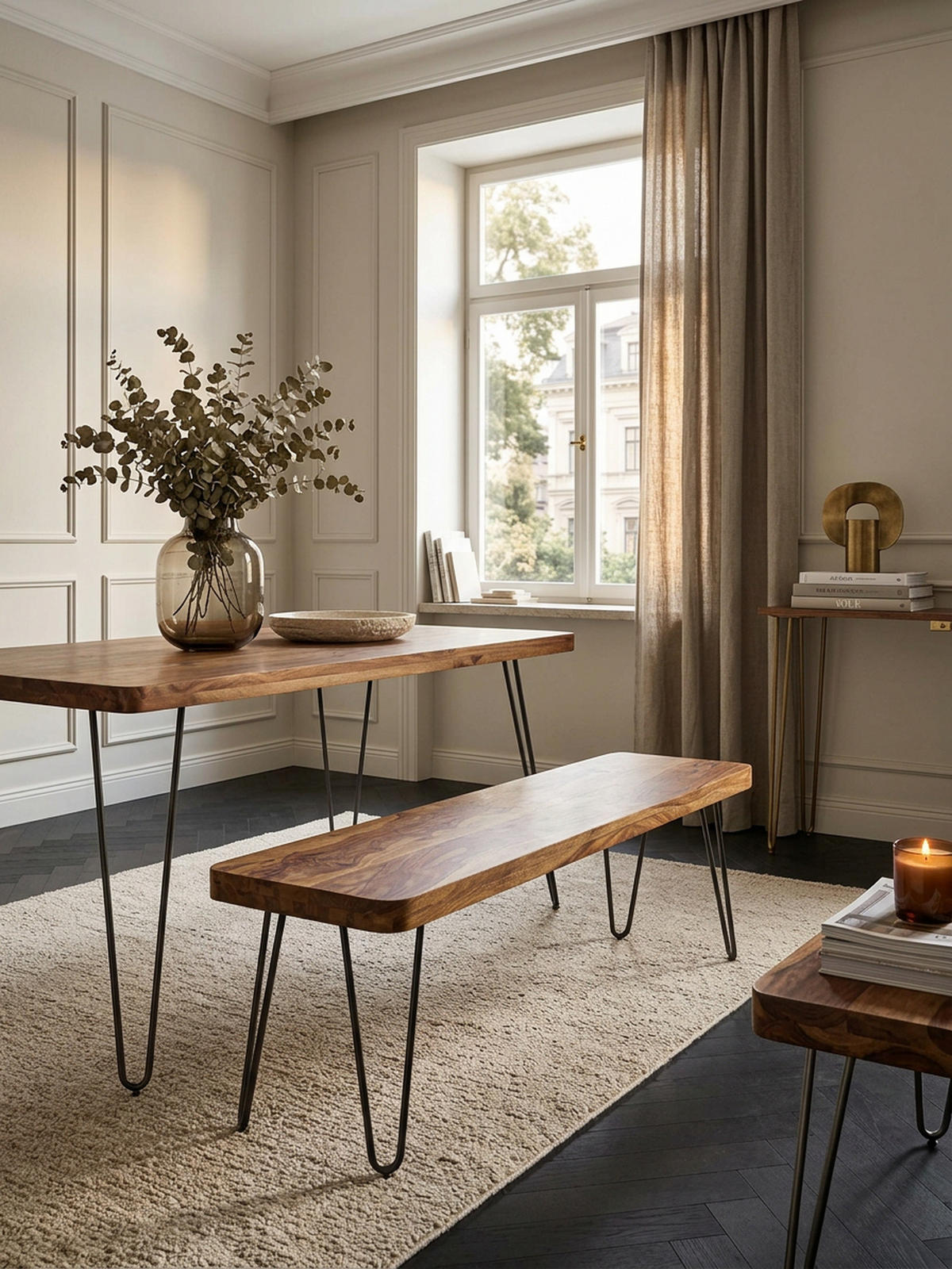 SITZBANK BALU Massivholz Metallbeine Landhausstil, Braun 120x40x45 cm - Schwarz/Braun, Holz/Metall (120/45/40cm) - KADIMA DESIGN